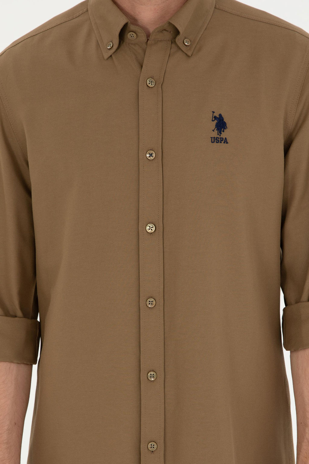 Мужская базовая рубашка цвета хаки с длинным рукавом - U.s. polo assn фото 6