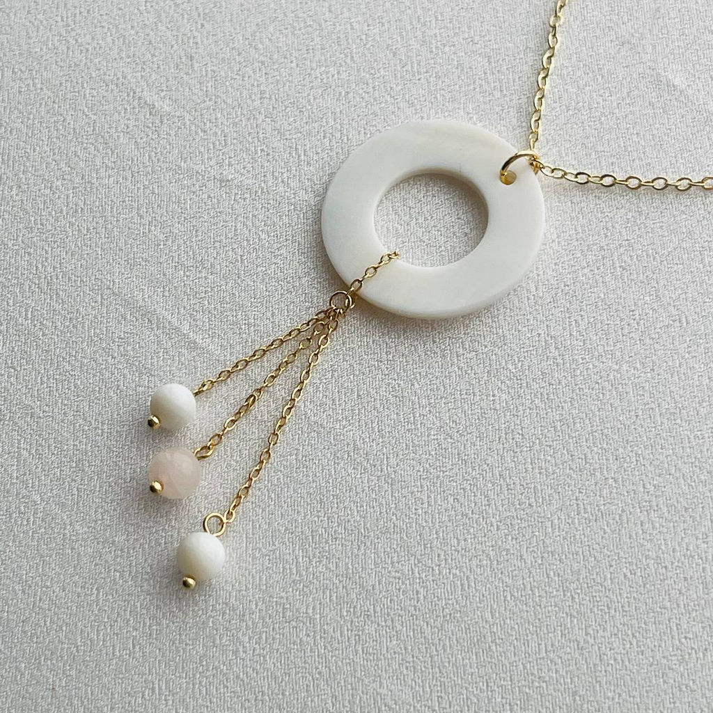 Кулон на цепочке из Перламутра с Розовым кварцем 55 см +