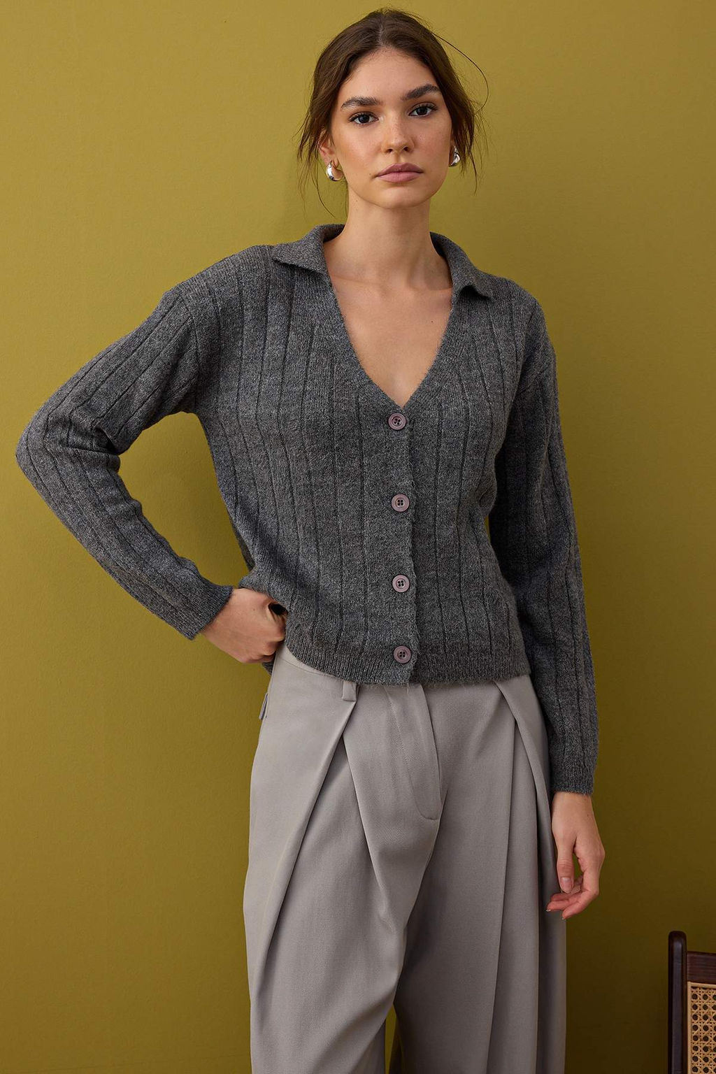 Wardrobe Essentials Antrasit Yunlu Basic Polo Yaka Triko H?rka | TWOAW26HI00084