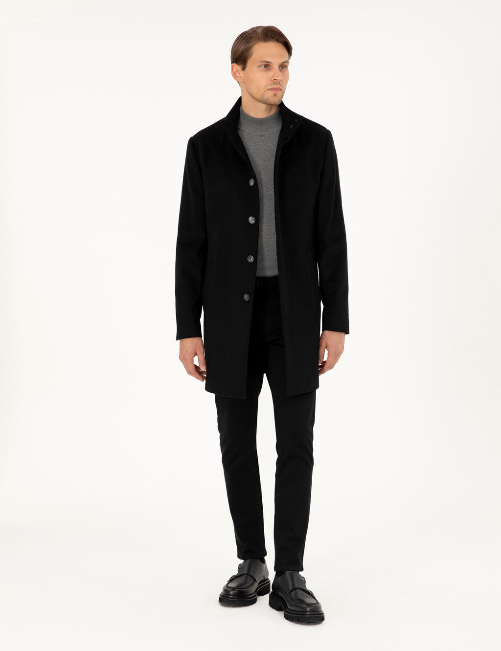 Siyah Slim Fit Palto - Pierre cardin фото 4