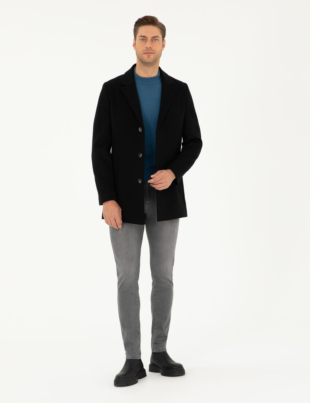 Siyah Ekstra Slim Fit Y_n Kar___ml_ Ka_e Kaban - Pierre cardin фото 4