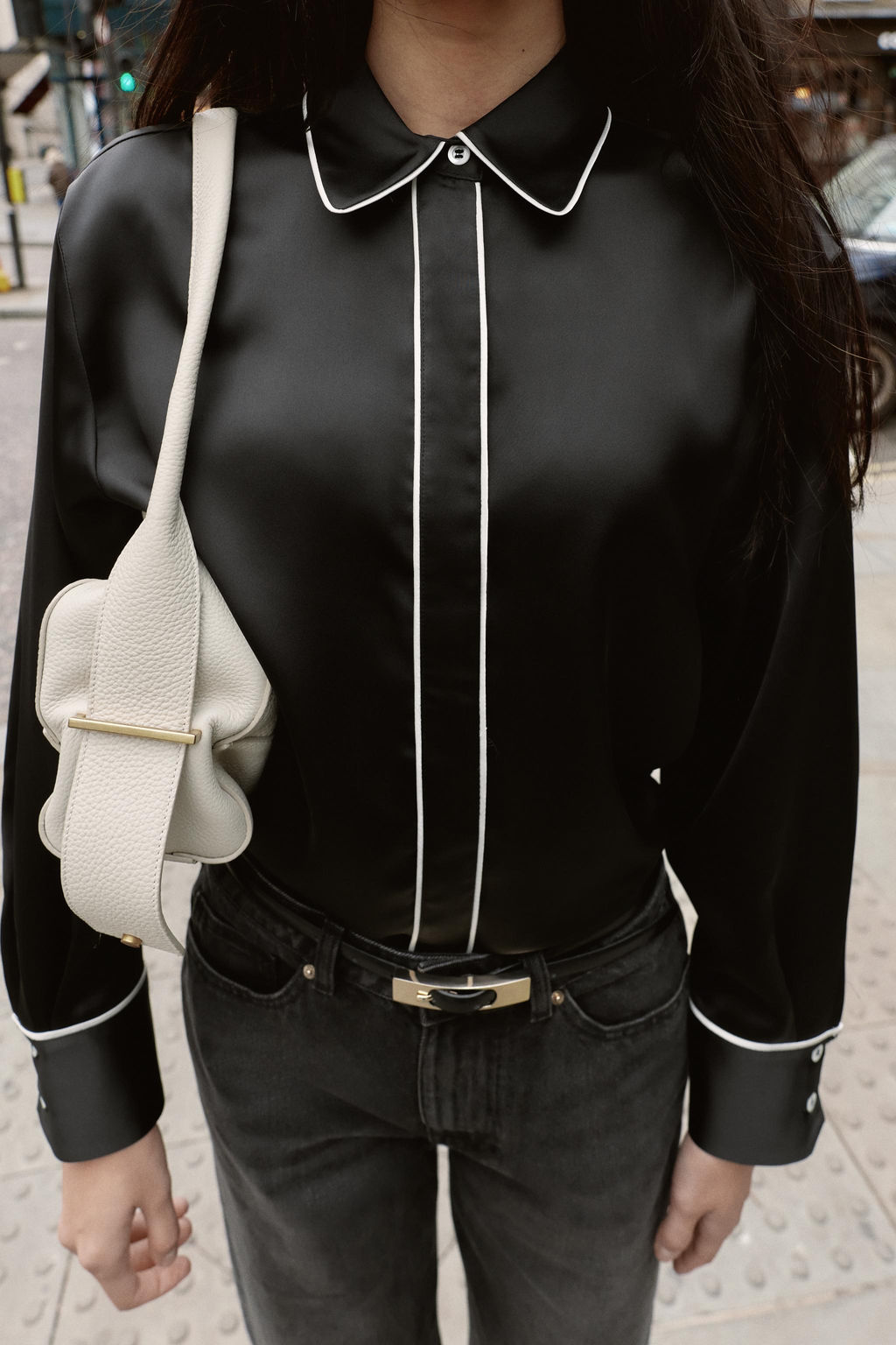 OVERSIZE SATIN SHIRT WITH CONTRAST PIPING - Zara фото 2