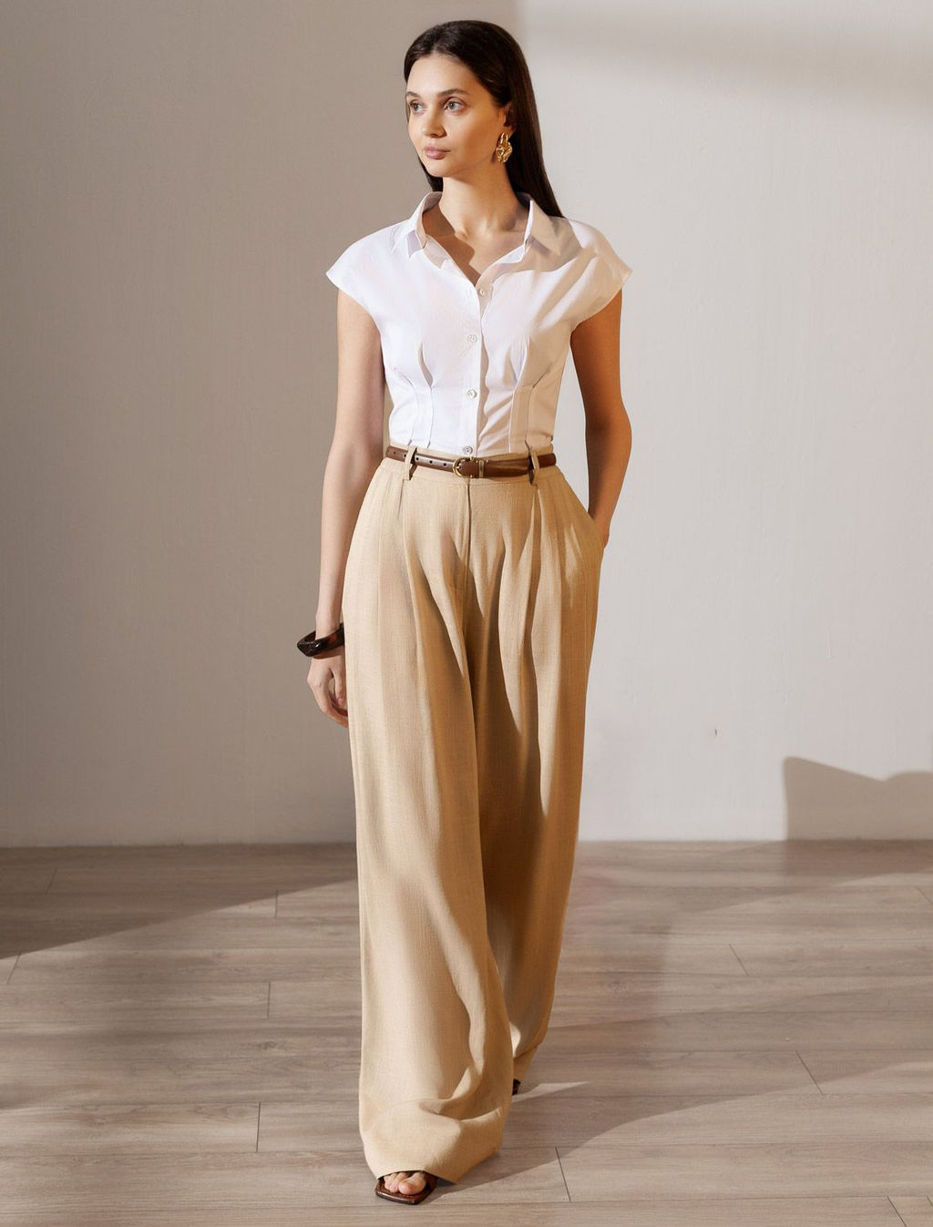 Блузка приталенного кроя с коротким рукавом из легкого хлопкового поплина - Vilatte фото 8