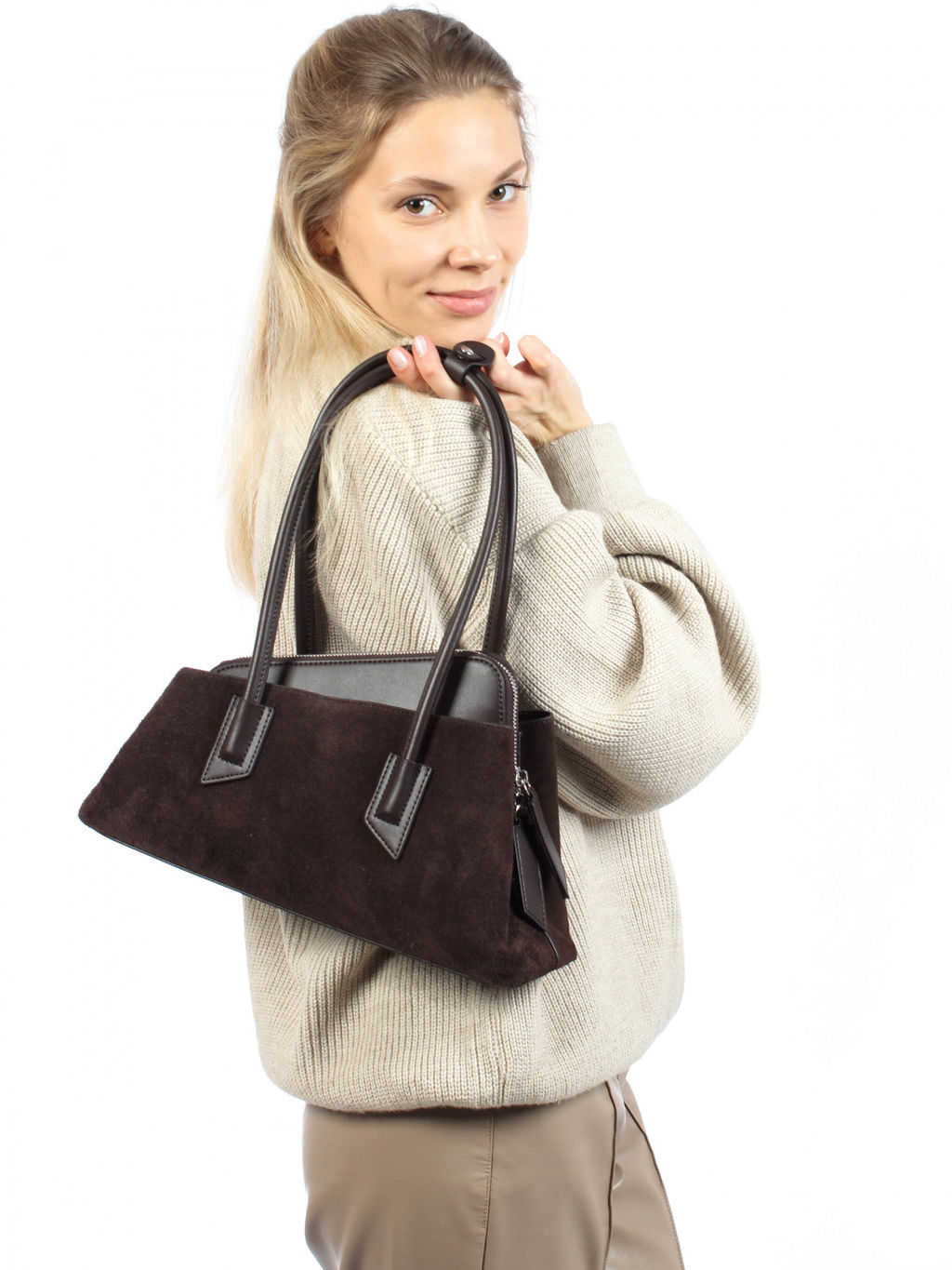 LACCOMA сумка L6006-F-коричневый натуральная замша хлопок  фото 8