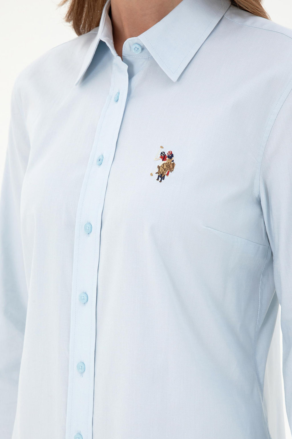 Женская голубая базовая рубашка с длинным рукавом Неожиданная скидка в корзине - U.s. polo assn фото 7