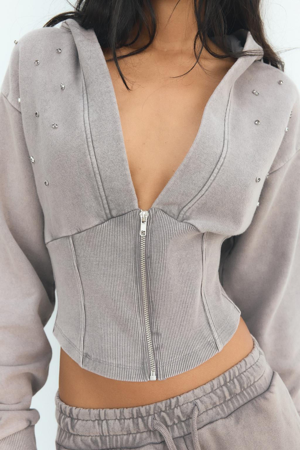 JEWELLED WASHED-EFFECT SWEATSHIRT - Zara фото 6