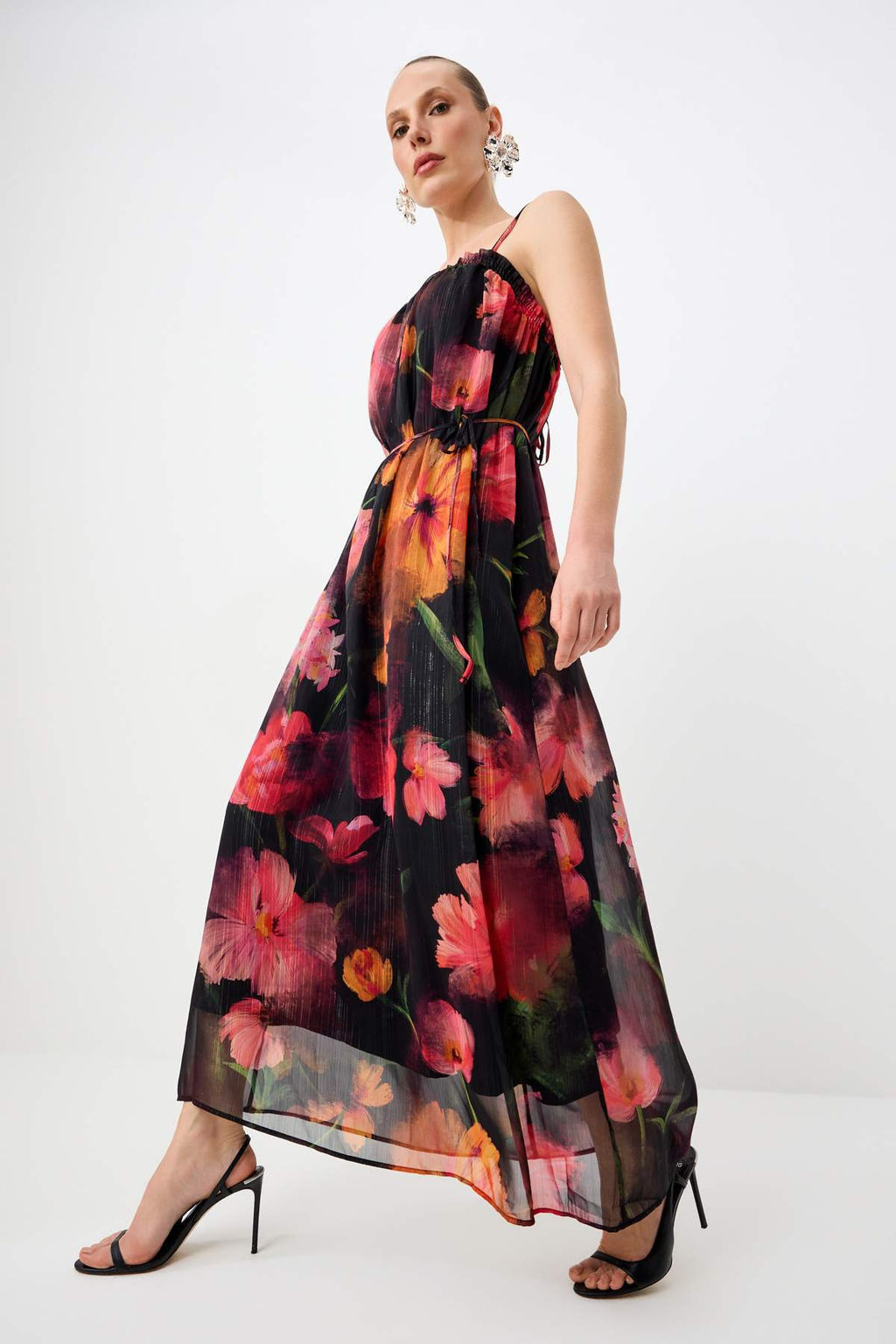 Cok Renkli Cicek Desenli Maxi Sifon Dokuma Elbise TPRSS26EL00082 - Trendyolmilla фото 2