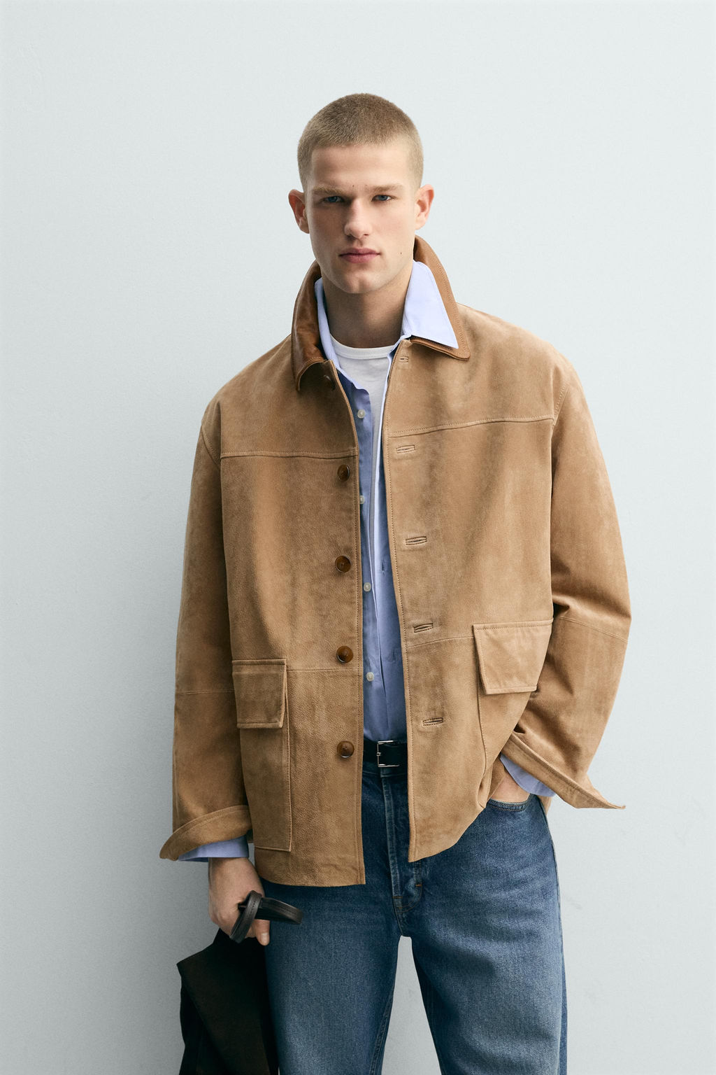 CHAQUETA PIEL SERRAJE CUELLO COMBINADO / Tostado - Zara фото 2