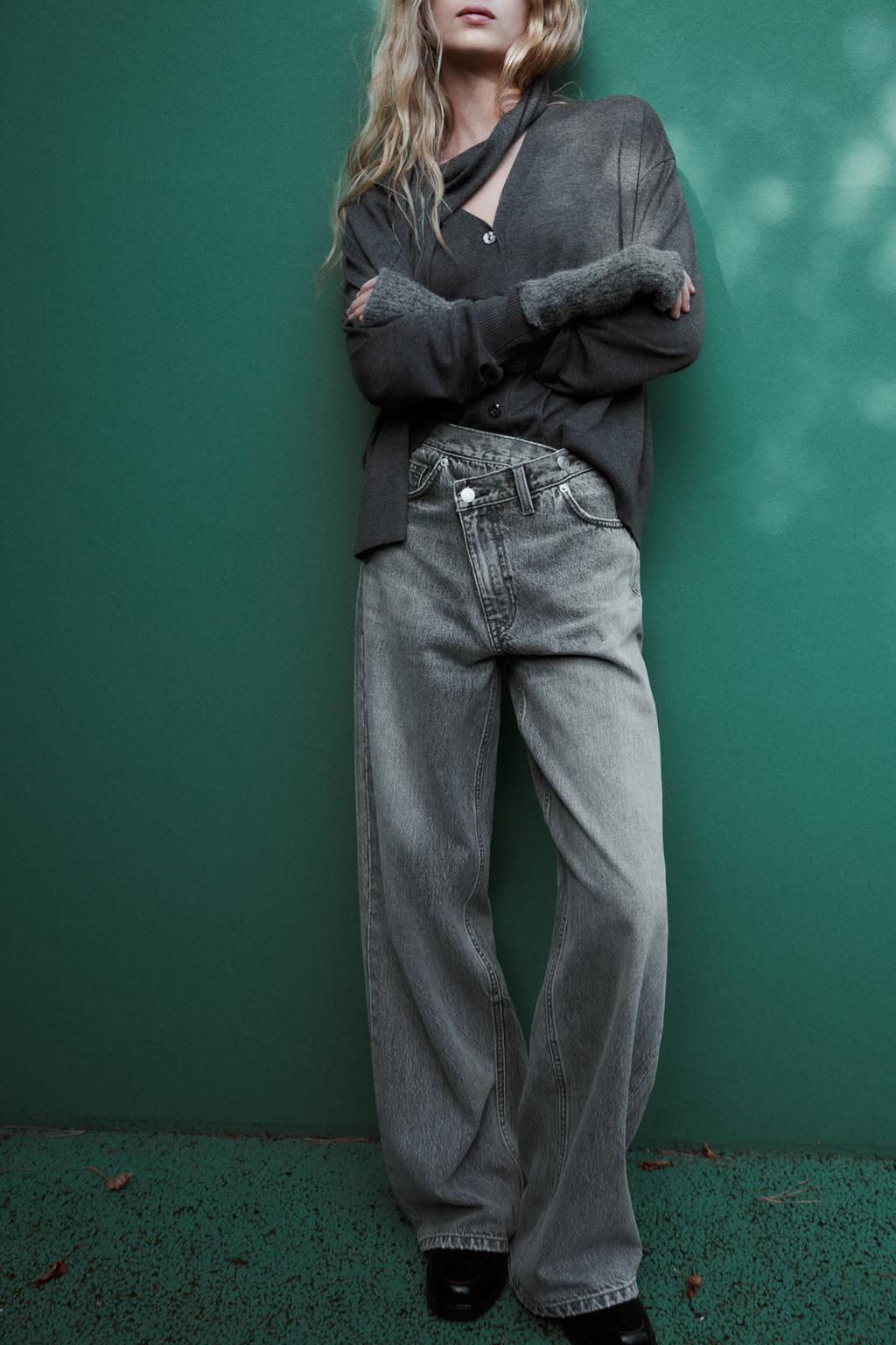 HIGH-WAIST TRF WIDE-LEG JEANS WITH CROSSOVER WAISTBAND - Zara фото 32