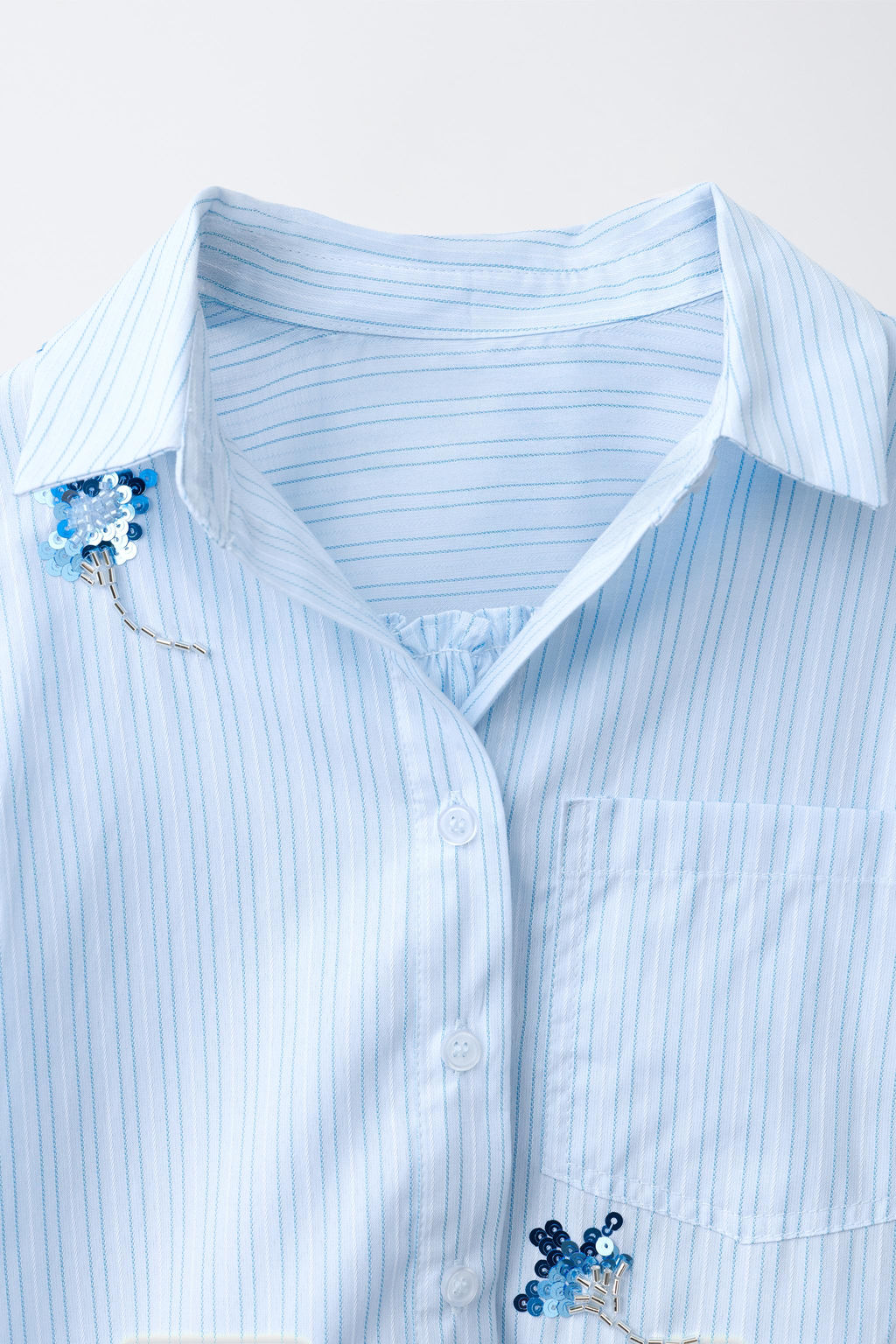 CAMISA Y TOP RAYAS FLORES LENTEJUELAS / Azul - Zara фото 4