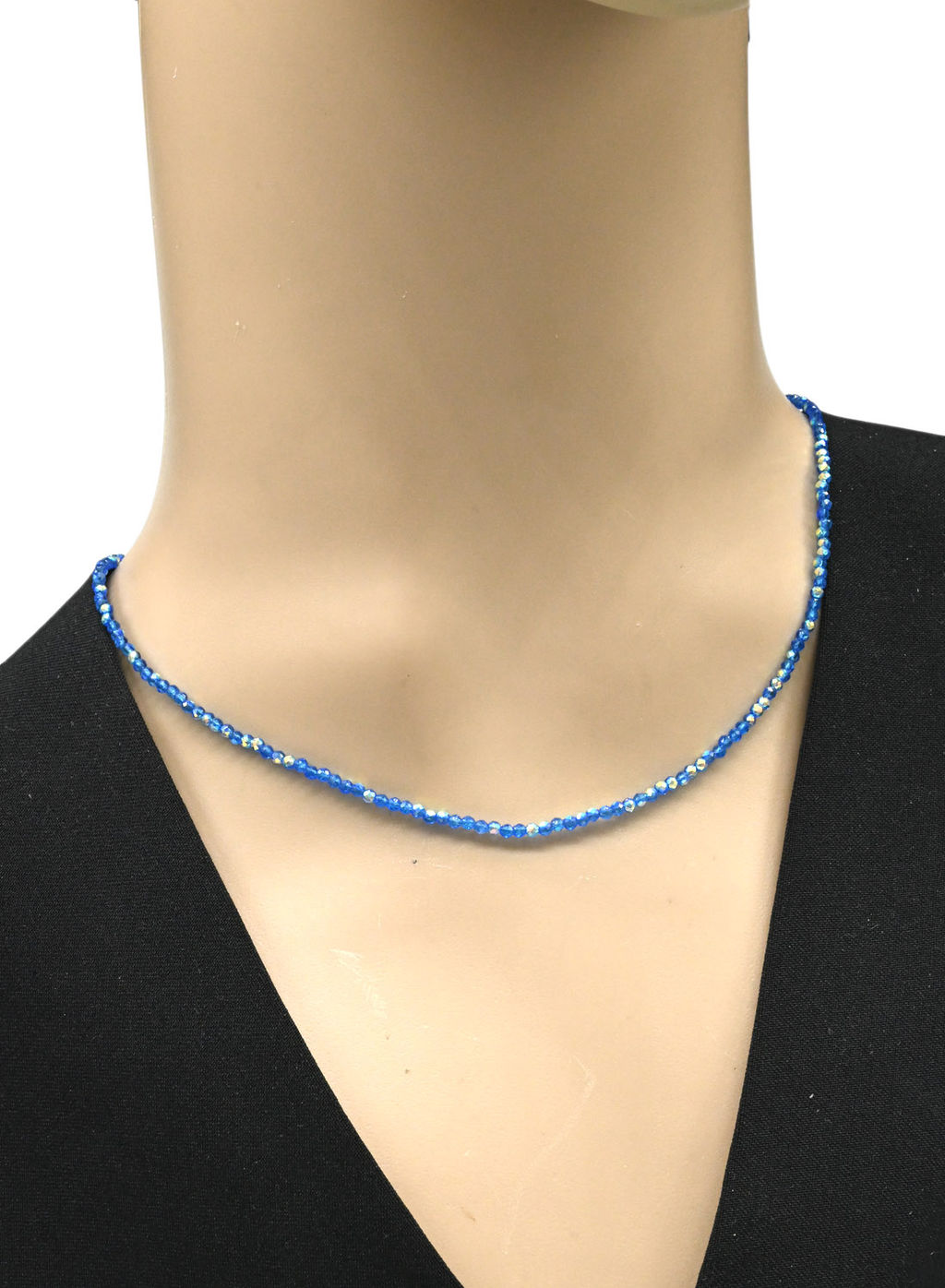 Чокер из циркона шарик гр.2мм цв.синий, 38см
