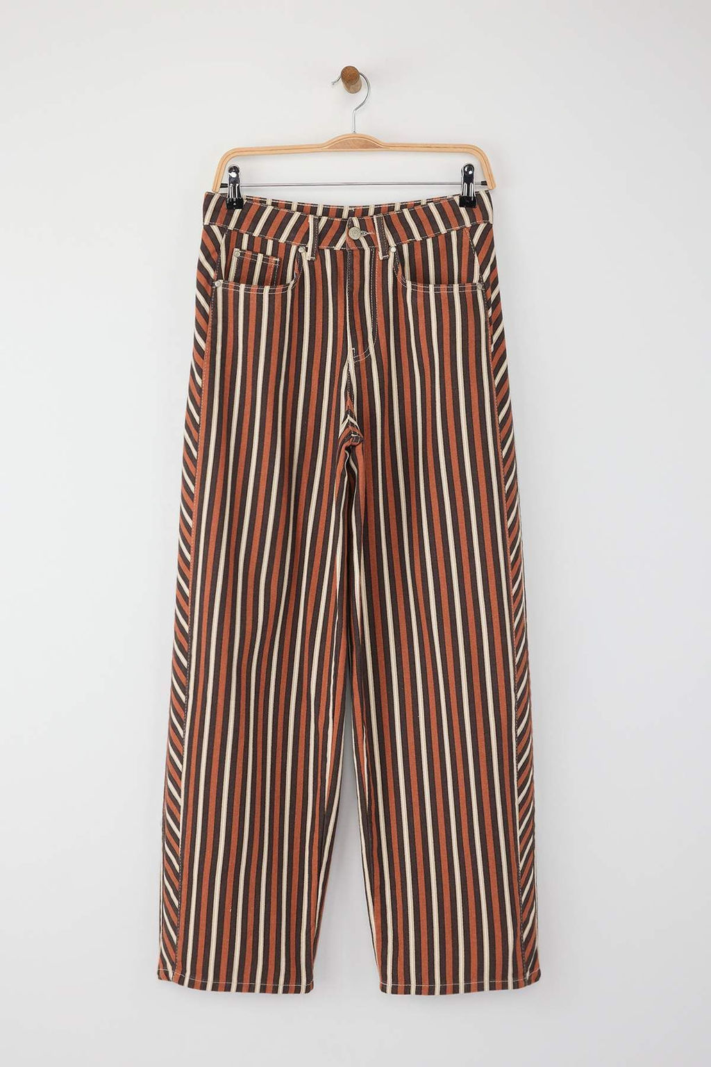 Kahverengi Cizgi Desenli Normal Bel Loose Baggy Jeans TWOAW26JE00003 - Trendyolmilla фото 5