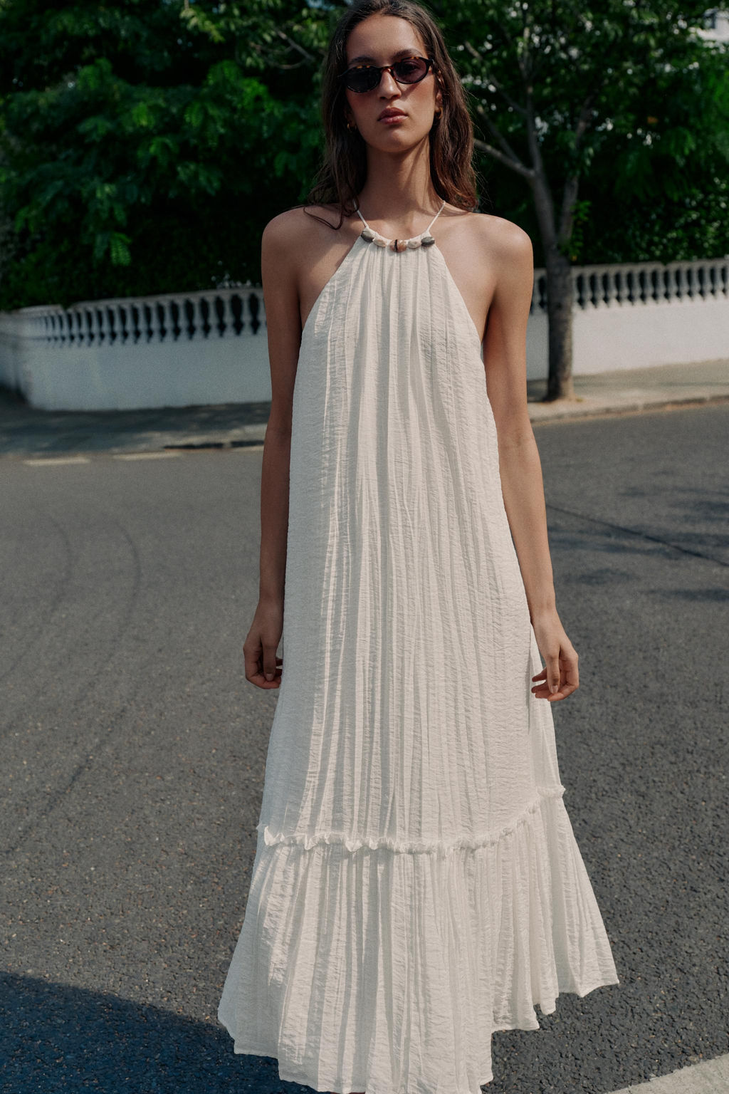 VESTIDO MIDI EFECTO ARRUGADO ABALORIOS / Crudo - Zara фото 2