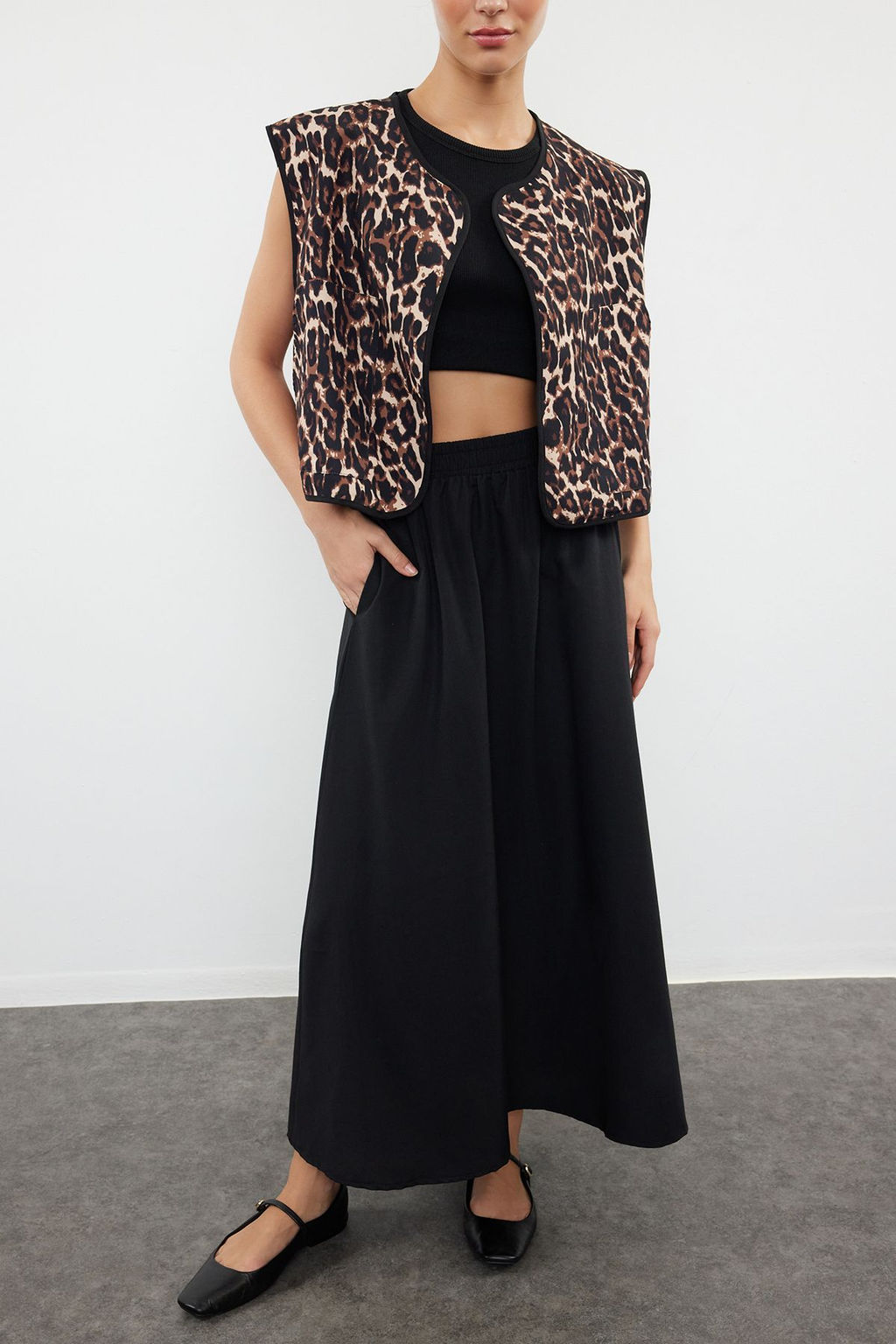 Siyah A-line Maxi Boy Etek TEDSS24ET00033