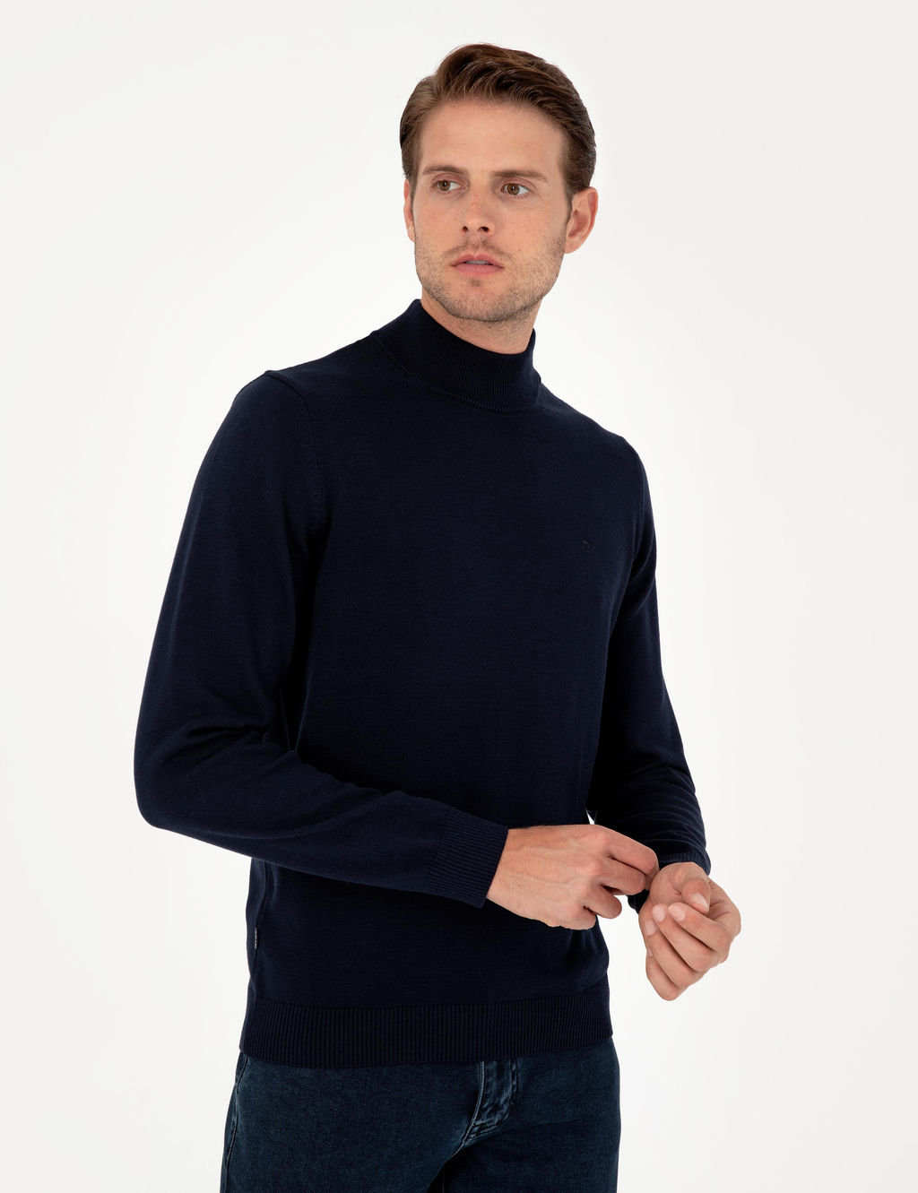 Lacivert Slim Fit Yar_m Bal_k__ Yaka Basic Triko Kazak - Pierre cardin фото 3