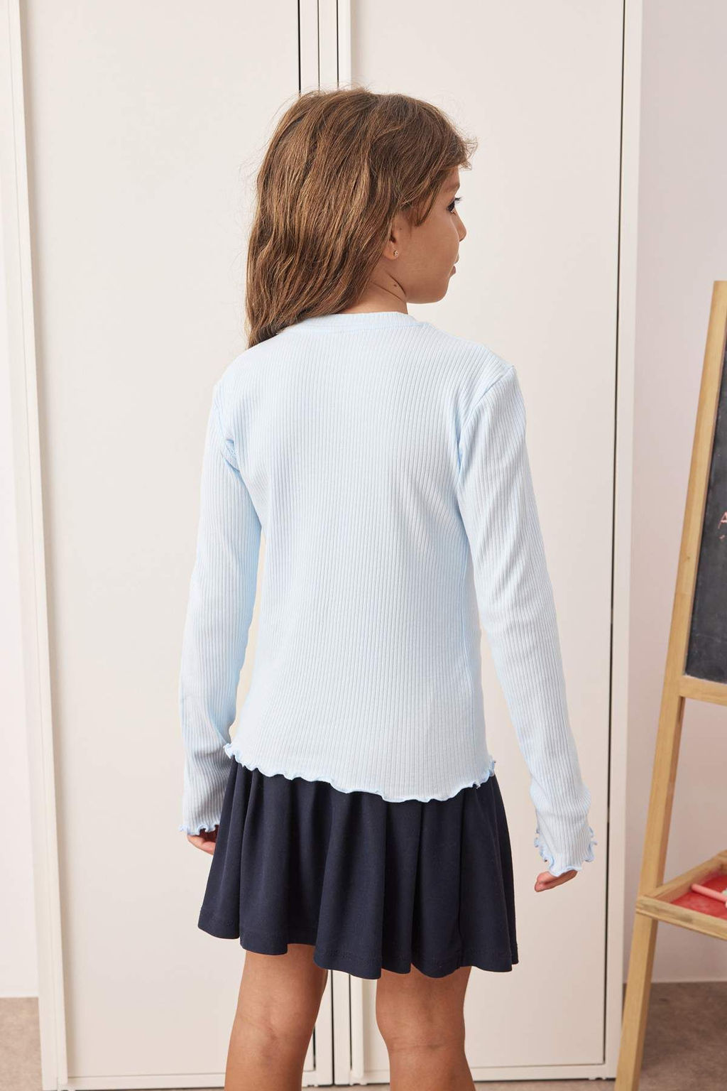 Pembe-Mavi 2li K?z Cocuk 100% Pamuk Duz Bisiklet Yaka Regular Orme T-Shirt TKDAW26TS00001 - Trendyolmilla фото 5