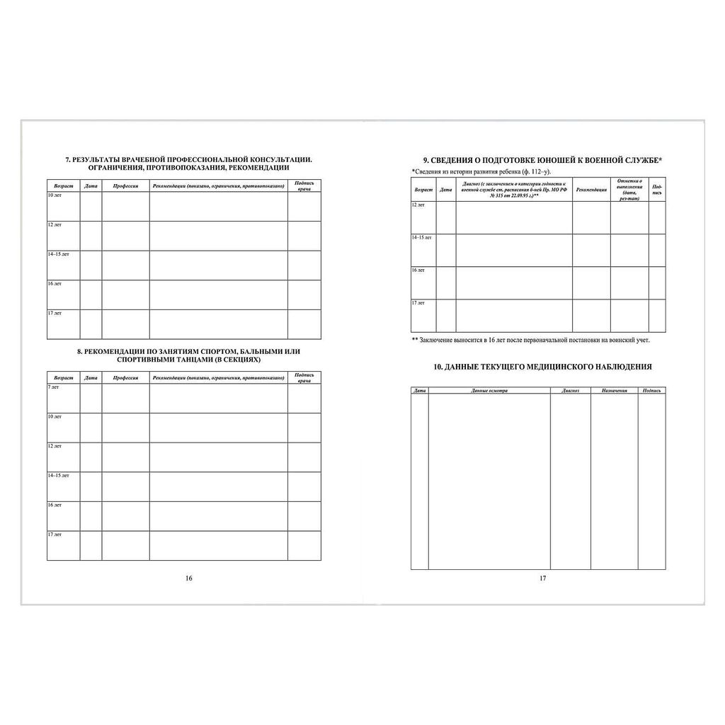 Цена за 2 шт. Медицинская карта ребёнка по форме N 026/У-2000, 200х260 мм, 16 л, арт. 58122 ПЛАНЕТА ЗДОРОВЬЯ