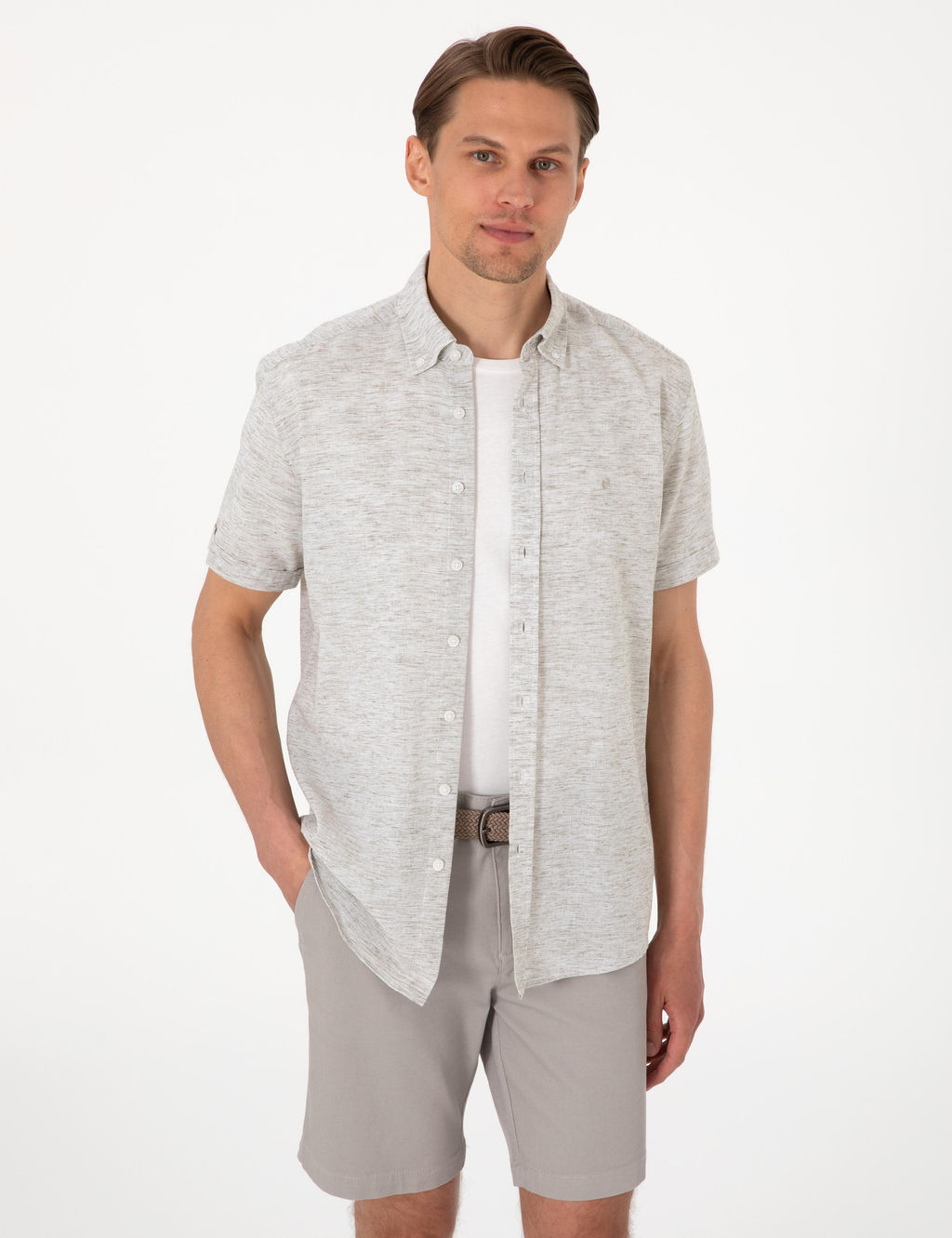 Рубашка Pierre Cardin Regular Fit хаки с льном