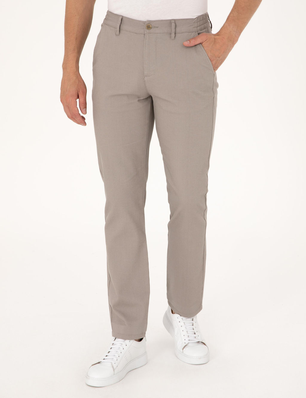 Ta_ Regular Fit Beli Lastikli Kanvas Pantolon