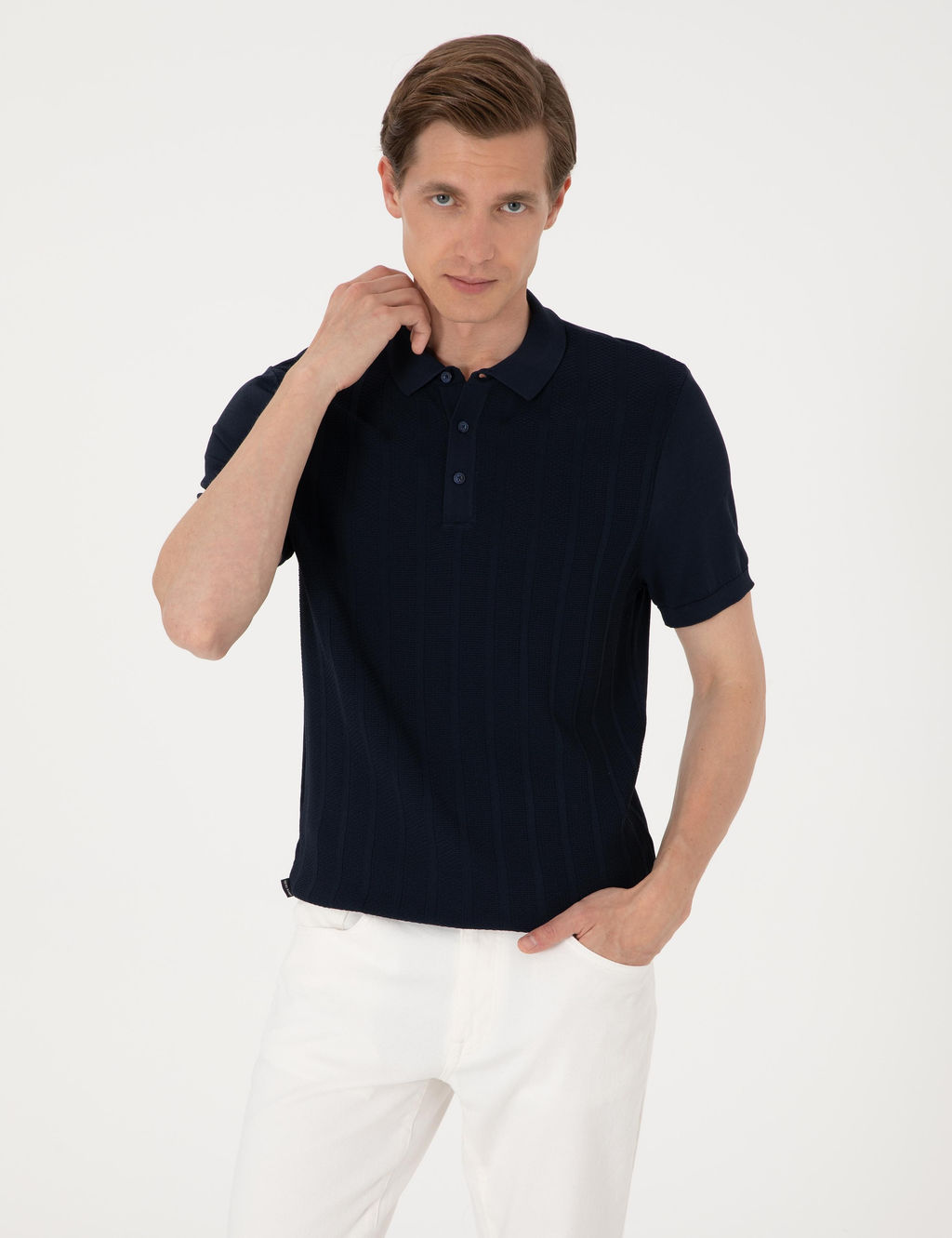 Lacivert Slim Fit Polo Yaka D__meli Triko Ti__rt