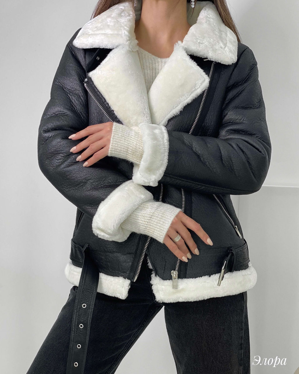 Дубленка Элора (черный) - Nadi bordo фото 2