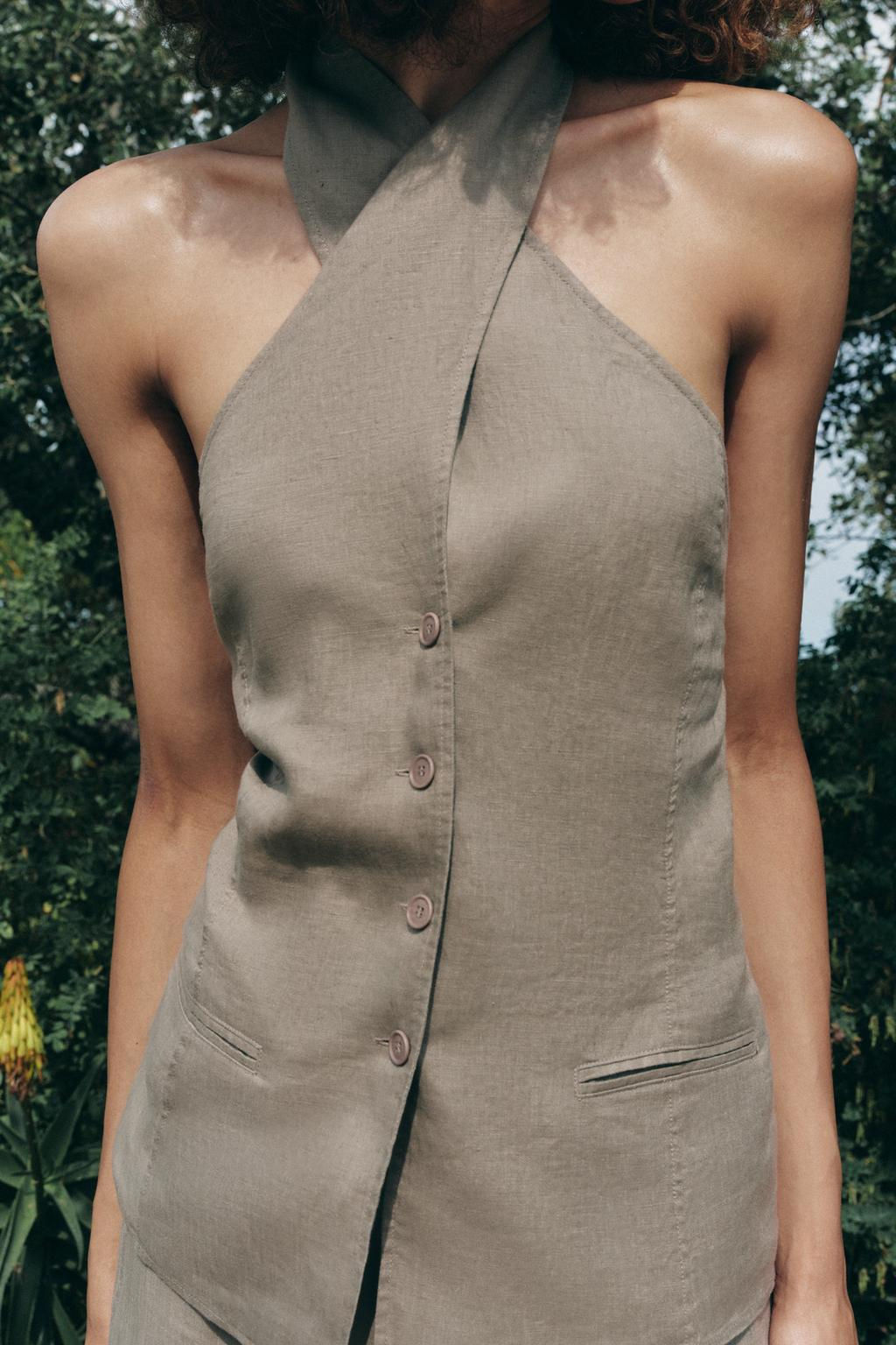 ZW COLLECTION 100% LINEN HALTER WAISTCOAT TOP - Zara фото 2