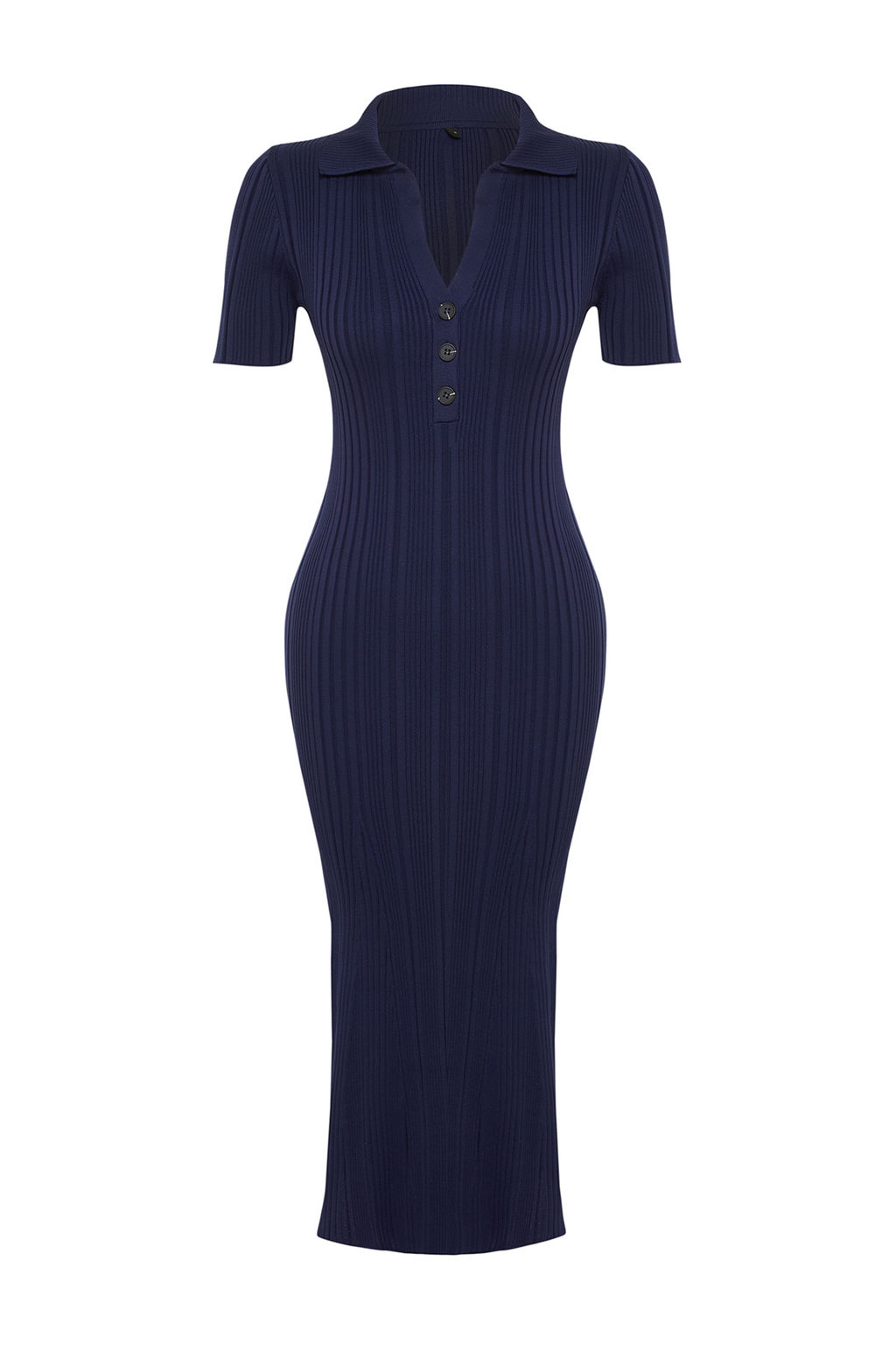 TRENDYOLMILLA Lacivert Maxi Triko Polo Yaka Elbise TWOSS24EL00282 фото 7