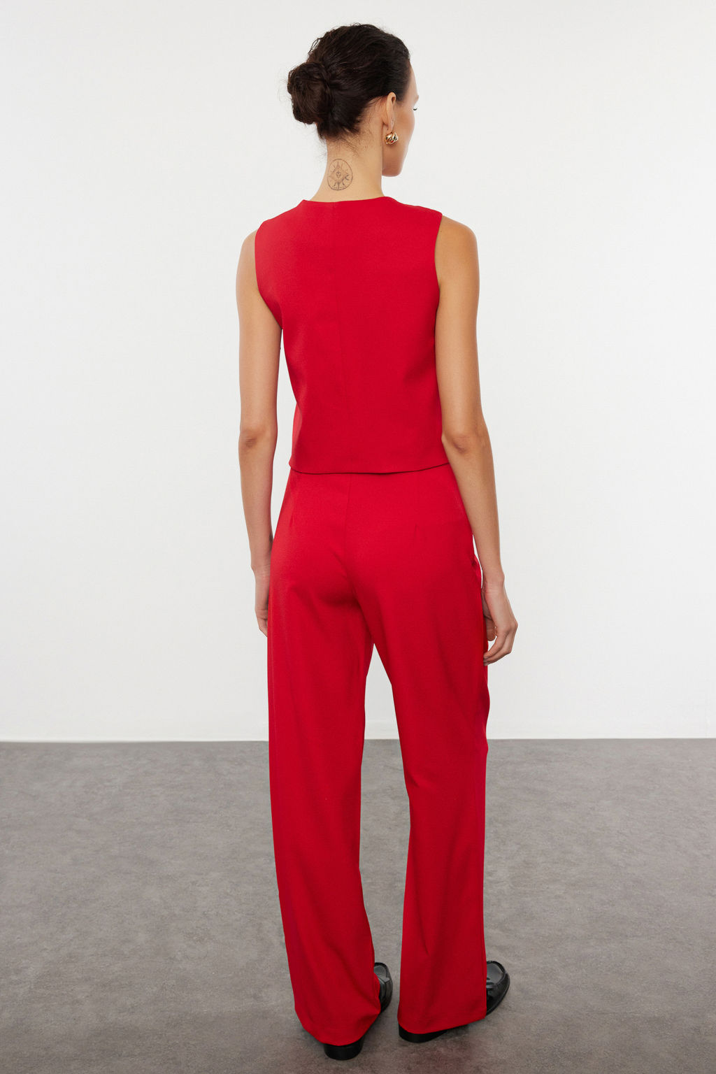 K?rm?z? Regular Dokuma Yelek Wide Leg/Genis Paca Pantolon Tak?m TWOAW25AU00091 - Trendyolmilla фото 5