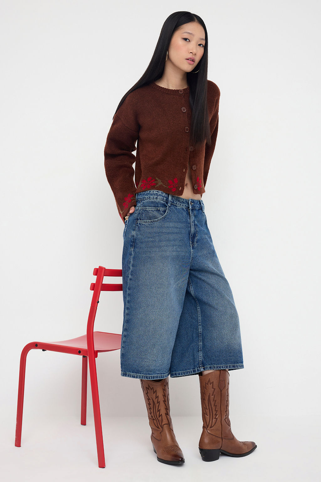 Kahverengi Yumusak Dokulu Cicek Desenli Triko H?rka TWOAW26HI00152 - Trendyolmilla фото 2