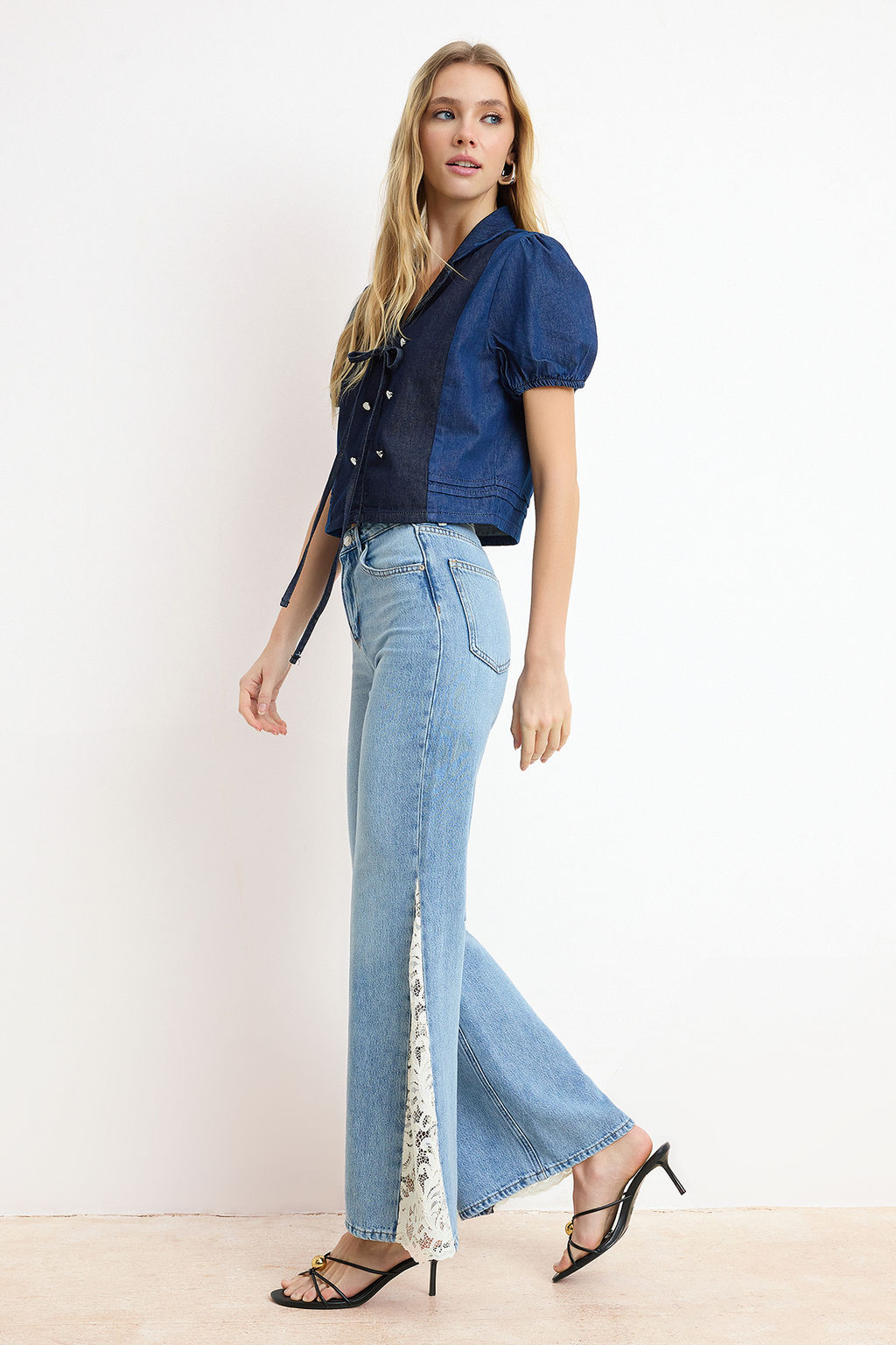Nasiba Hafiz x Trendyol Collection Mavi Wide Leg Dantel Tencel Kar?s?ml? Jeans TWOSS26JE00157 - Trendyolmilla фото 3