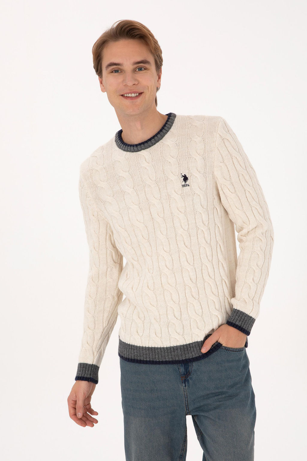 Erkek Krem Kazak - U.s. polo assn фото 3