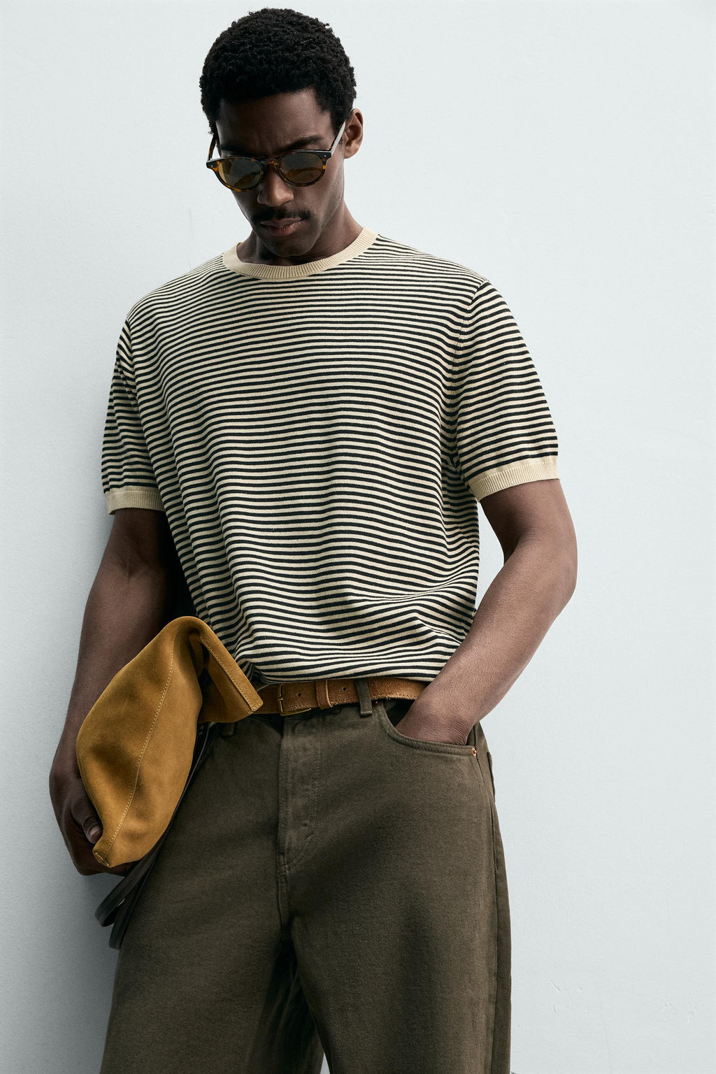 CAMISETA PUNTO ALGOD?N - LINO RAYAS / Crudo / Negro - Zara фото 6