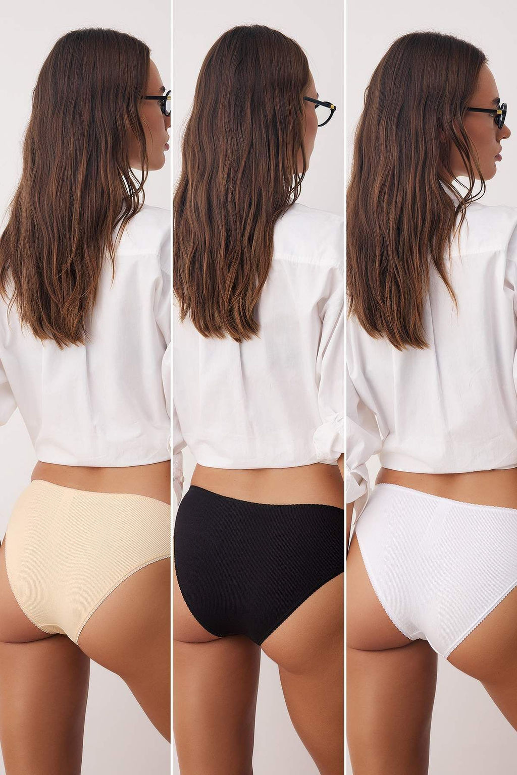 Siyah-Beyaz-Ten 3lu Kaskorse Dantel Detayl? Duz Brazilian Kulot THMAW26KU00005 - Trendyolmilla фото 2