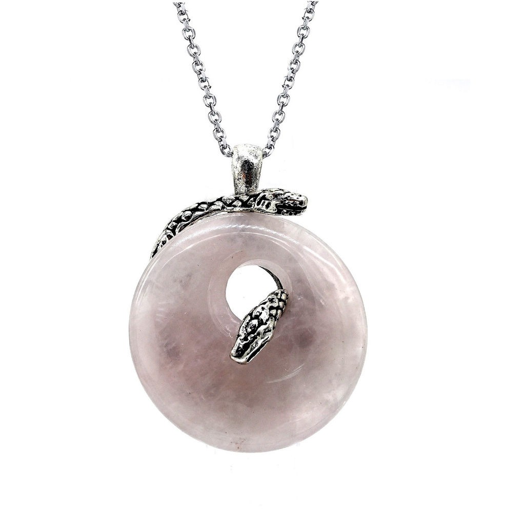 Подвеска с розовым кварцем Змея в кольце 30*40мм