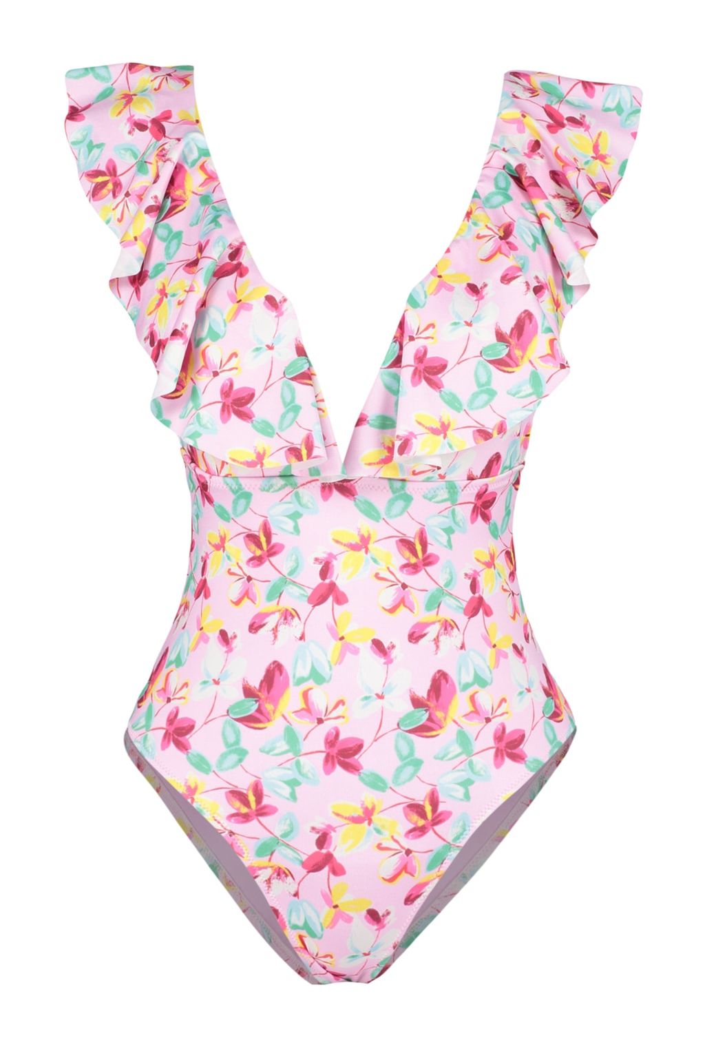 Cicek Desenli Derin Dekolteli Volanl? Normal Paca Mayo TBESS23MA00280 - Trendyolmilla фото 7