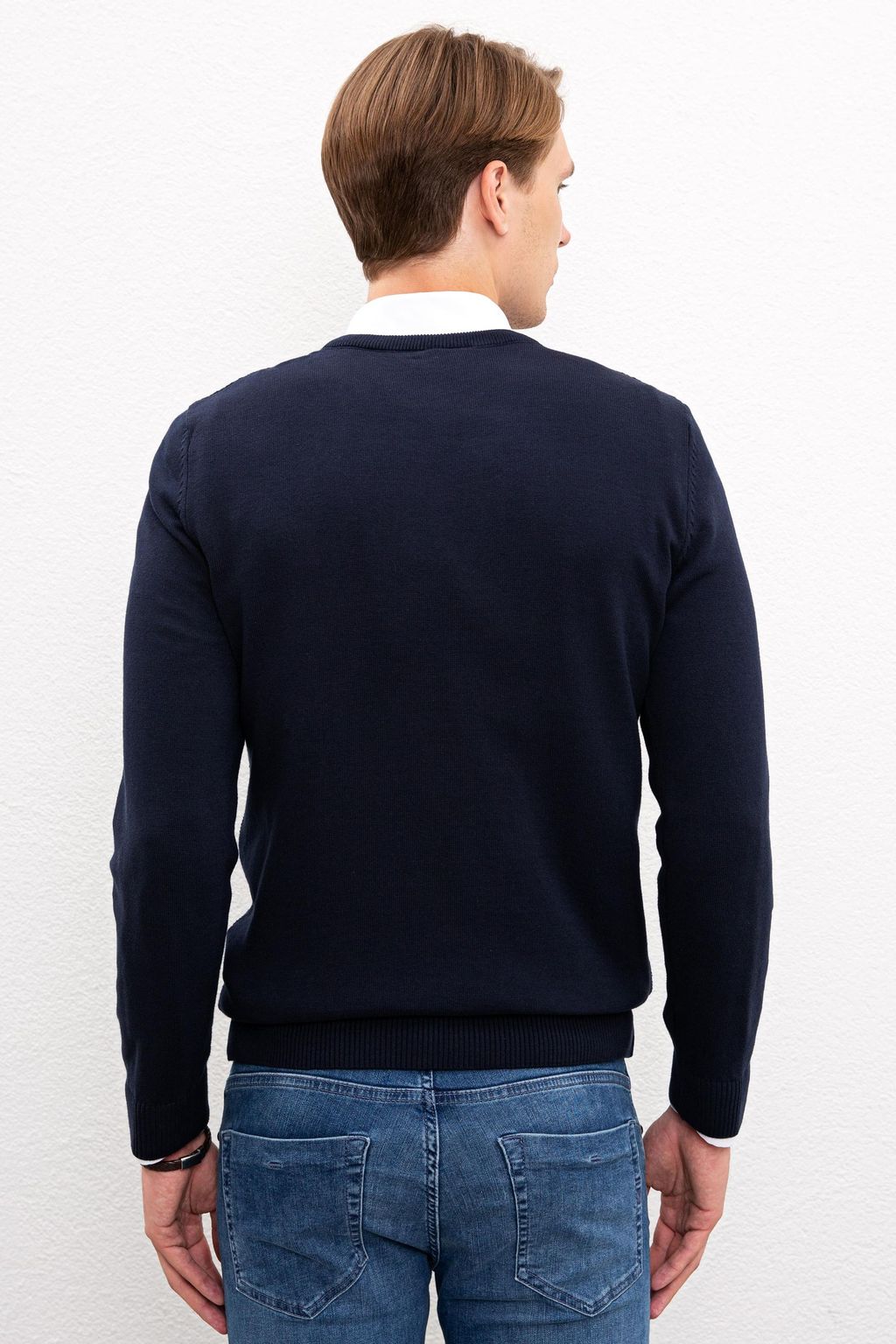 U. S. Polo Assn / Мужской темно-синий вязаный свитер с v-образным вырезом Basic - U.s. polo assn фото 3