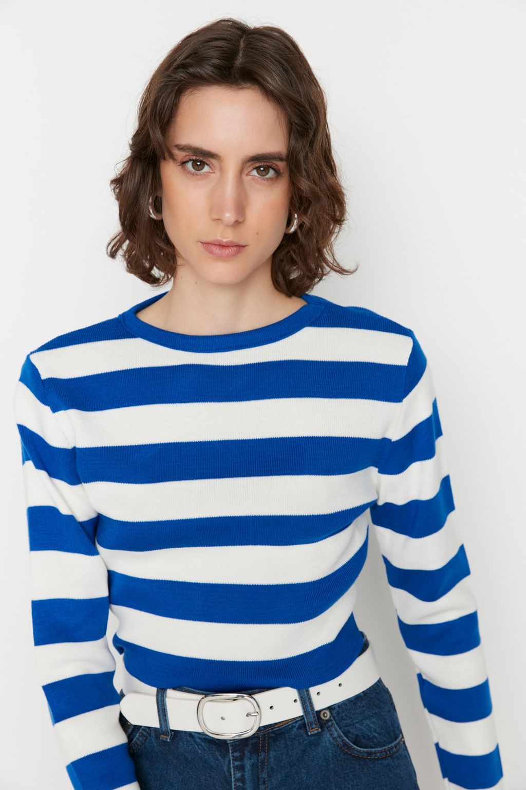 Bordo Crop Basic Cizgili Triko Kazak TWOAW23KZ00034 - Trendyolmilla фото 10