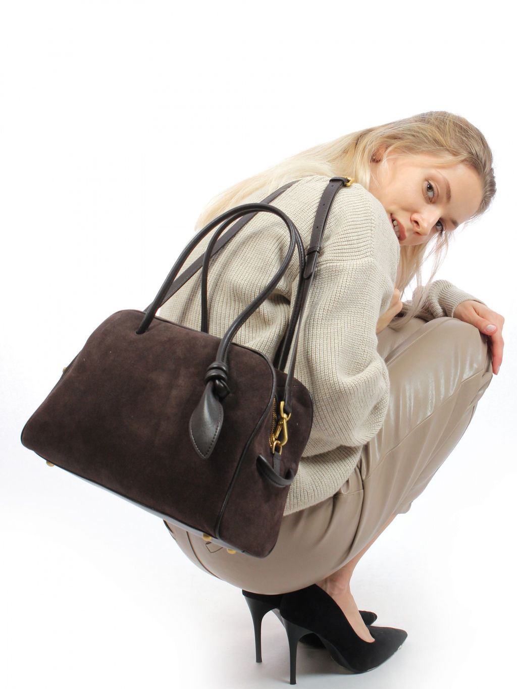 LACCOMA сумка АМ2235-Ф-коричневый натуральная замша хлопок фото 8