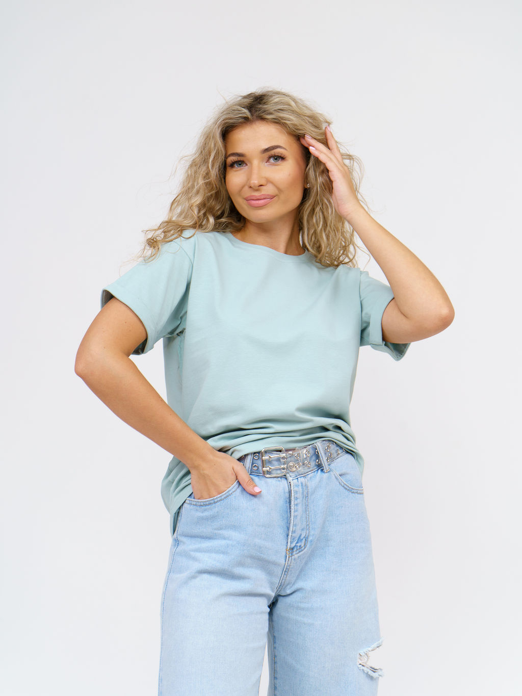 Футболка Хлопок 95%, лайкра 5% Классика аква - Ивассорти фото 13