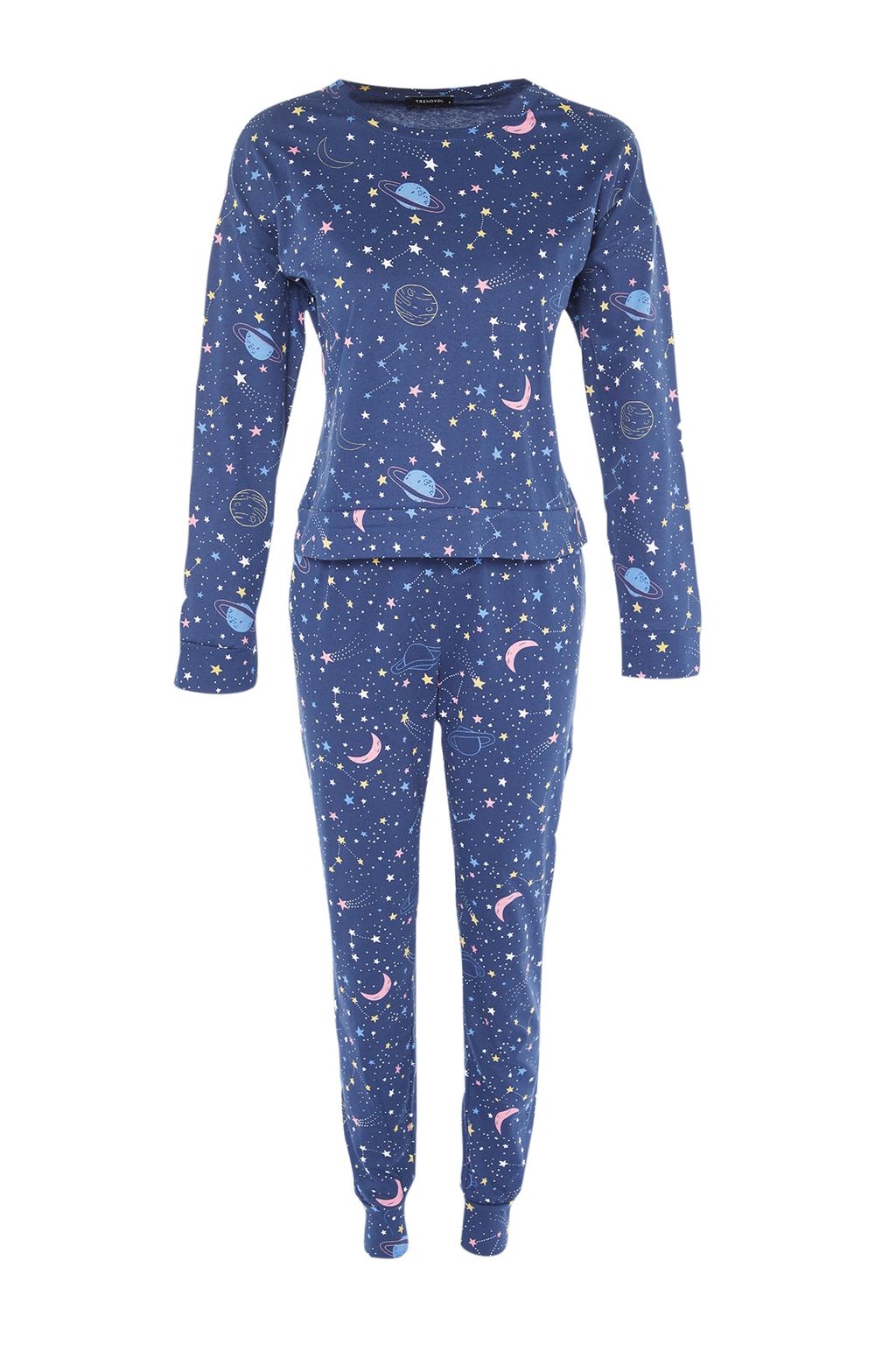 Trendyolmilla Lacivert %100 Pamuklu Galaksi Desenli Orme Pijama Tak?m? THMAW21PT0794  фото 10