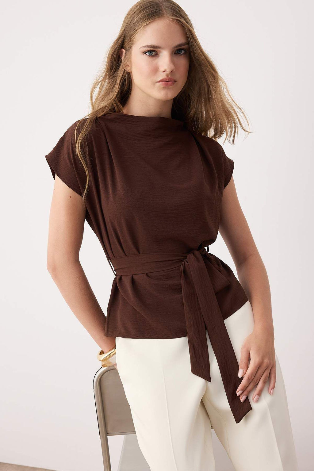 Kahverengi Kolsuz Kusakl? Dokuma Bluz TWOAW26BZ00057 - Trendyolmilla фото 9