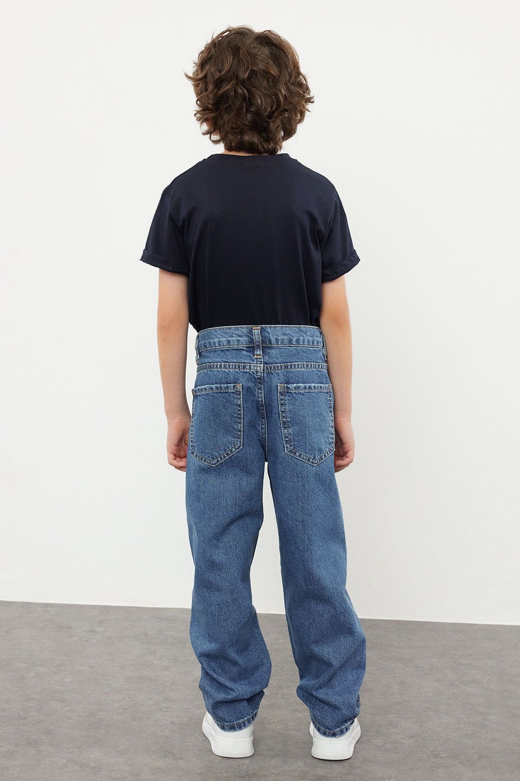 Koyu Mavi Erkek Cocuk Baggy Pamuklu Ayarlanabilir Lastikli Denim Pantolon Jean TKDSS24PL00005 - Trendyolmilla фото 5