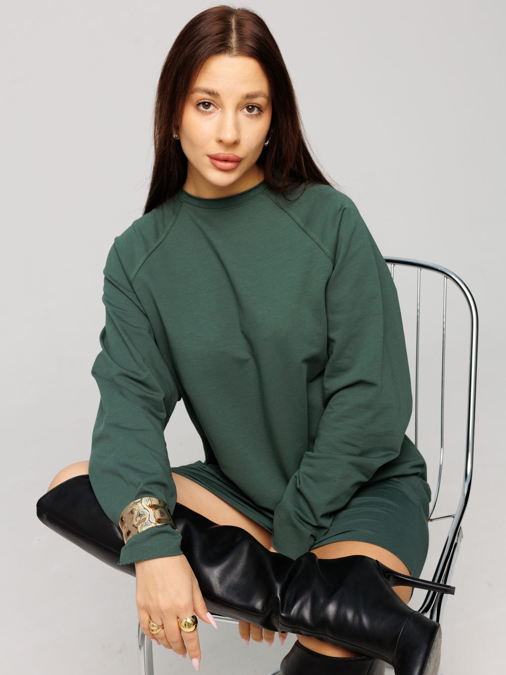 Женское платье с рукавом реглан из футера 2-х нитки хаки ВП-11 (53)