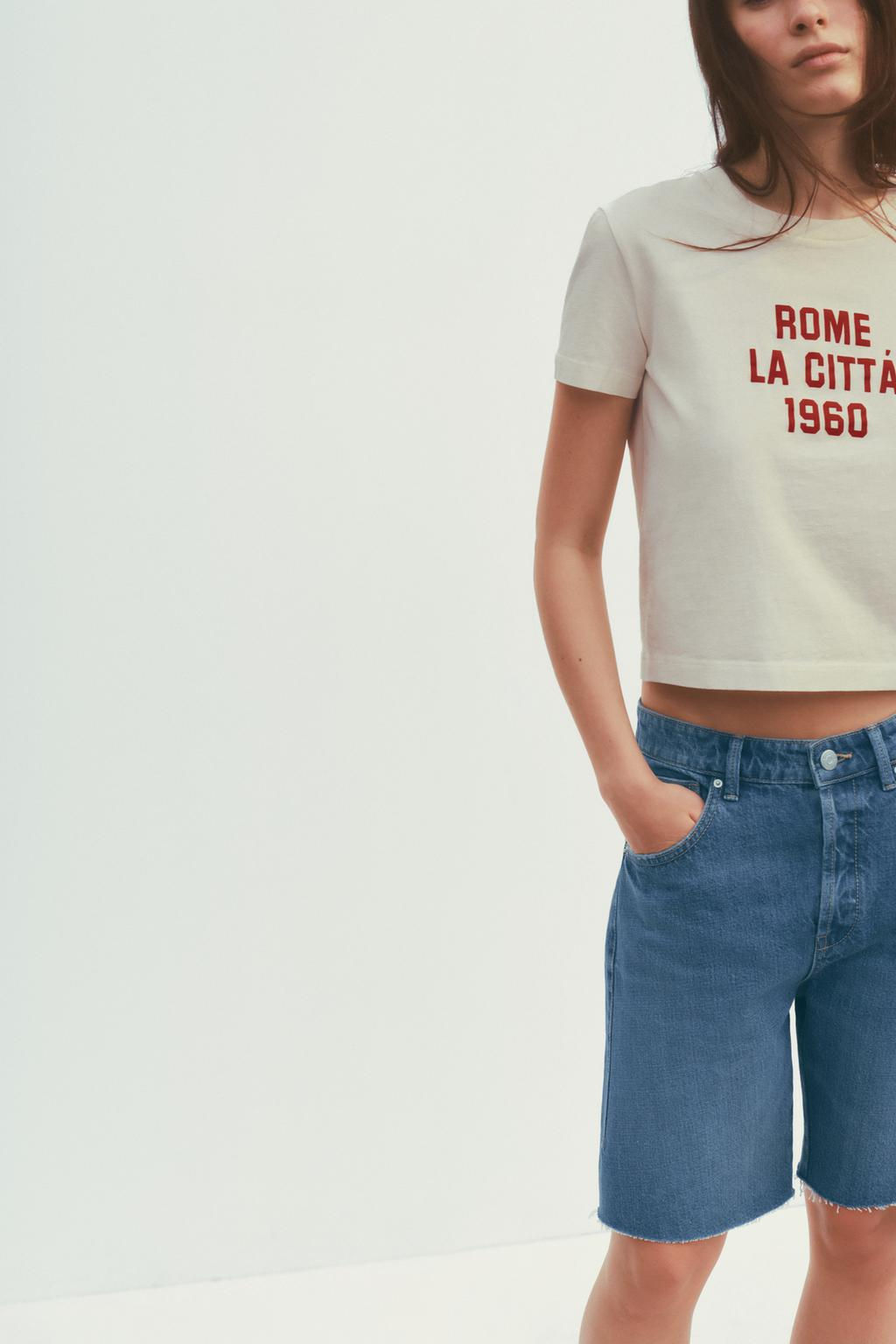 TRF MID-WAIST BELT LOOP DENIM BERMUDA SHORTS - Zara фото 12