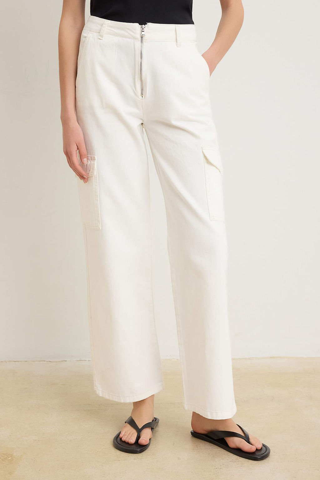 Ekru Cep Detayl? Yuksek Bel Wide Leg Jeans TWOSS26JE00313 - Trendyolmilla фото 3