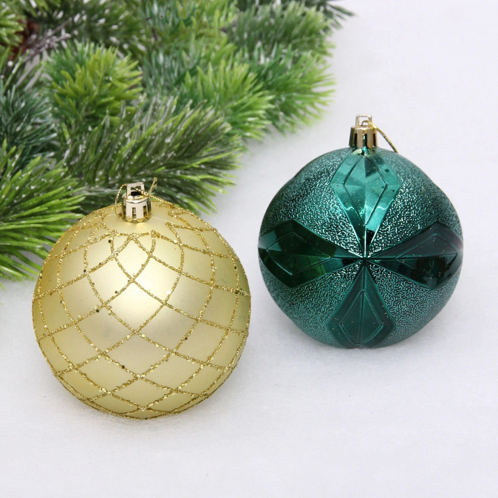 Новогодние шары "Снежный вальс" 8 см (набор 6 шт), Изумруд/Золото