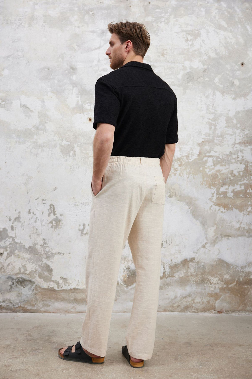 TRENDYOL MAN Ekru Genis Paca Keten Gorunumlu Pamuklu Yazl?k Pantolon TMNSS25PL00030 - Trendyolmilla фото 5