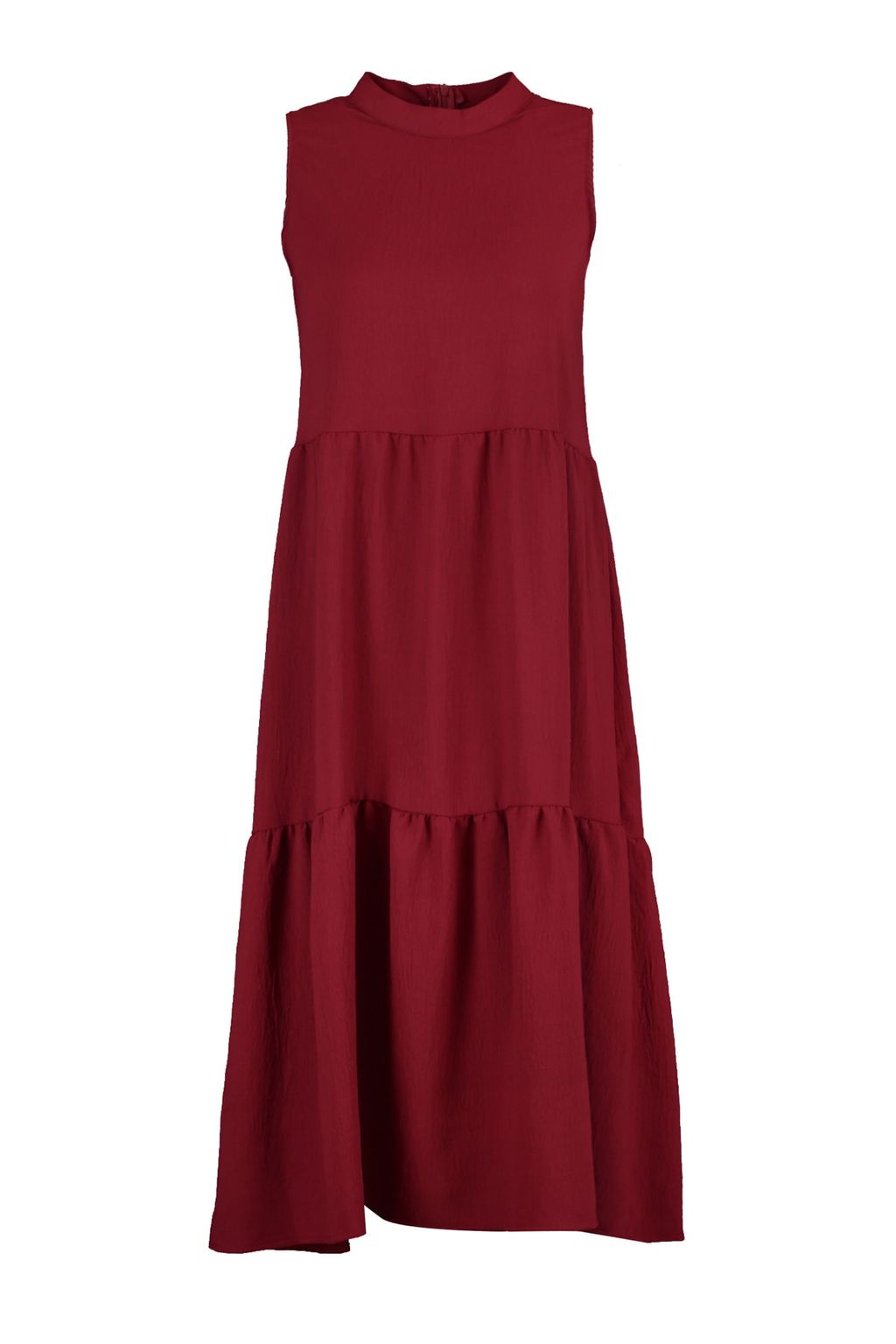 Bordo Shift/Duz Kesim Dik Yaka Midi Dokuma Elbise TWOSS20EL1864