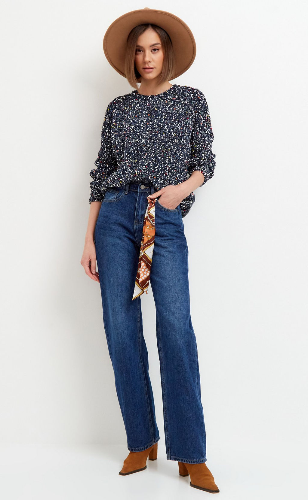 Джинсы женские широкого кроя F022-0152 темно-синие