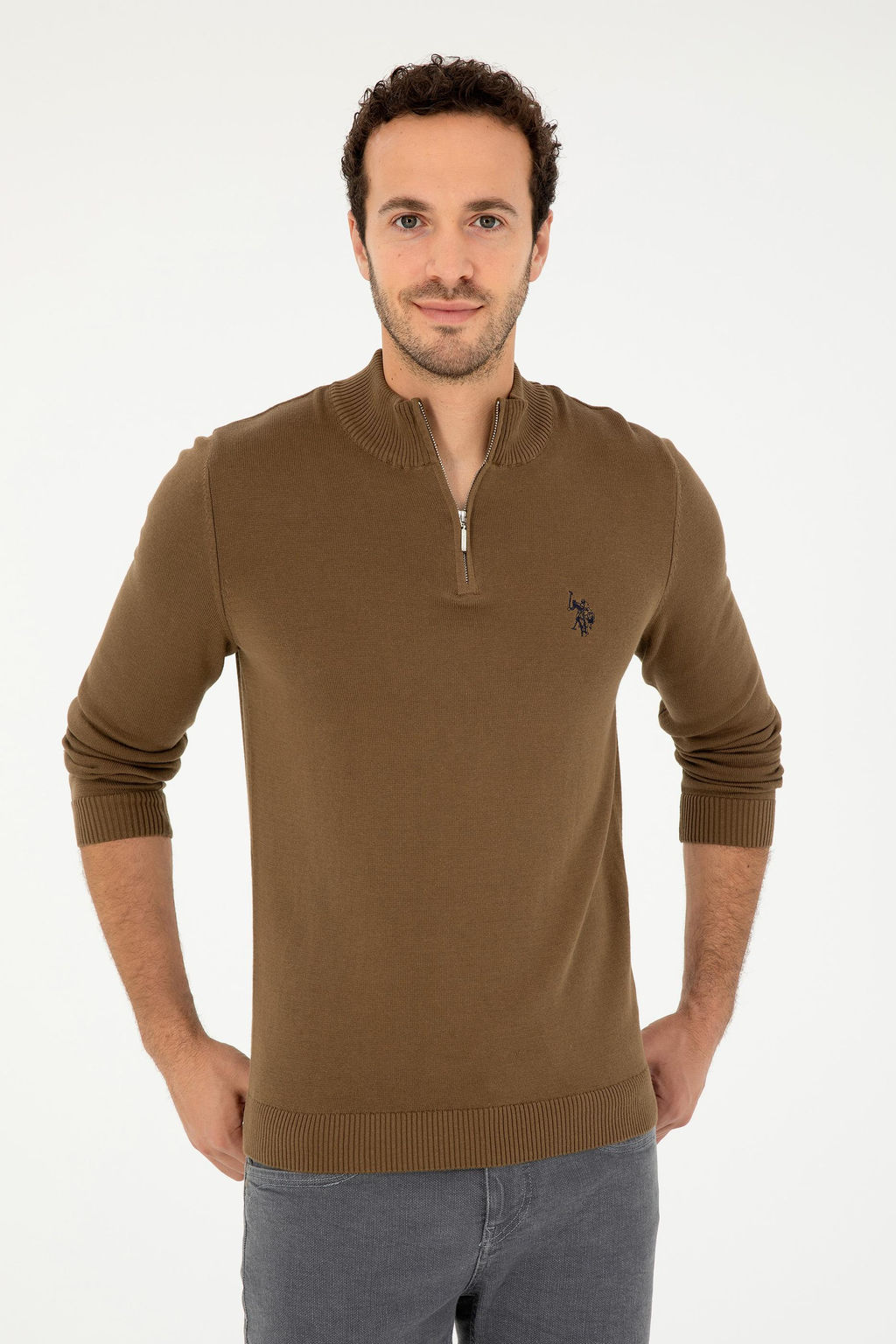 Мужской базовый свитер цвета хаки - U.s. polo assn фото 3